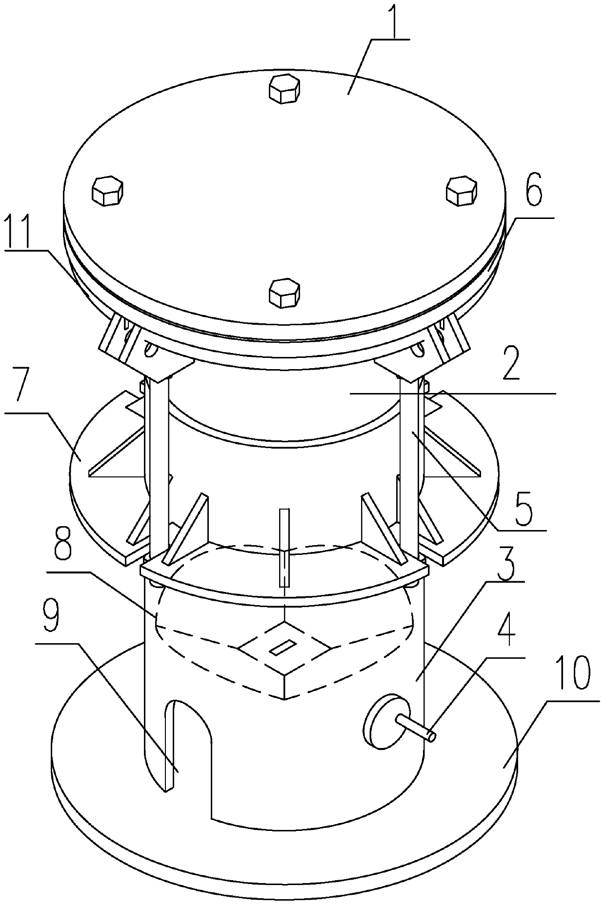 A funnel type sand box unloading device and method