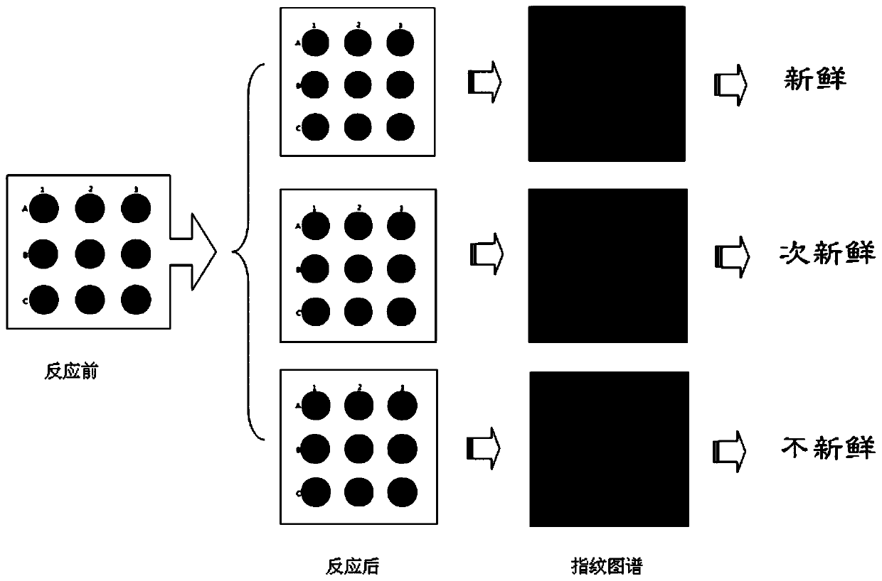 Paper base color comparison-type sensor array label and preparation method and application thereof