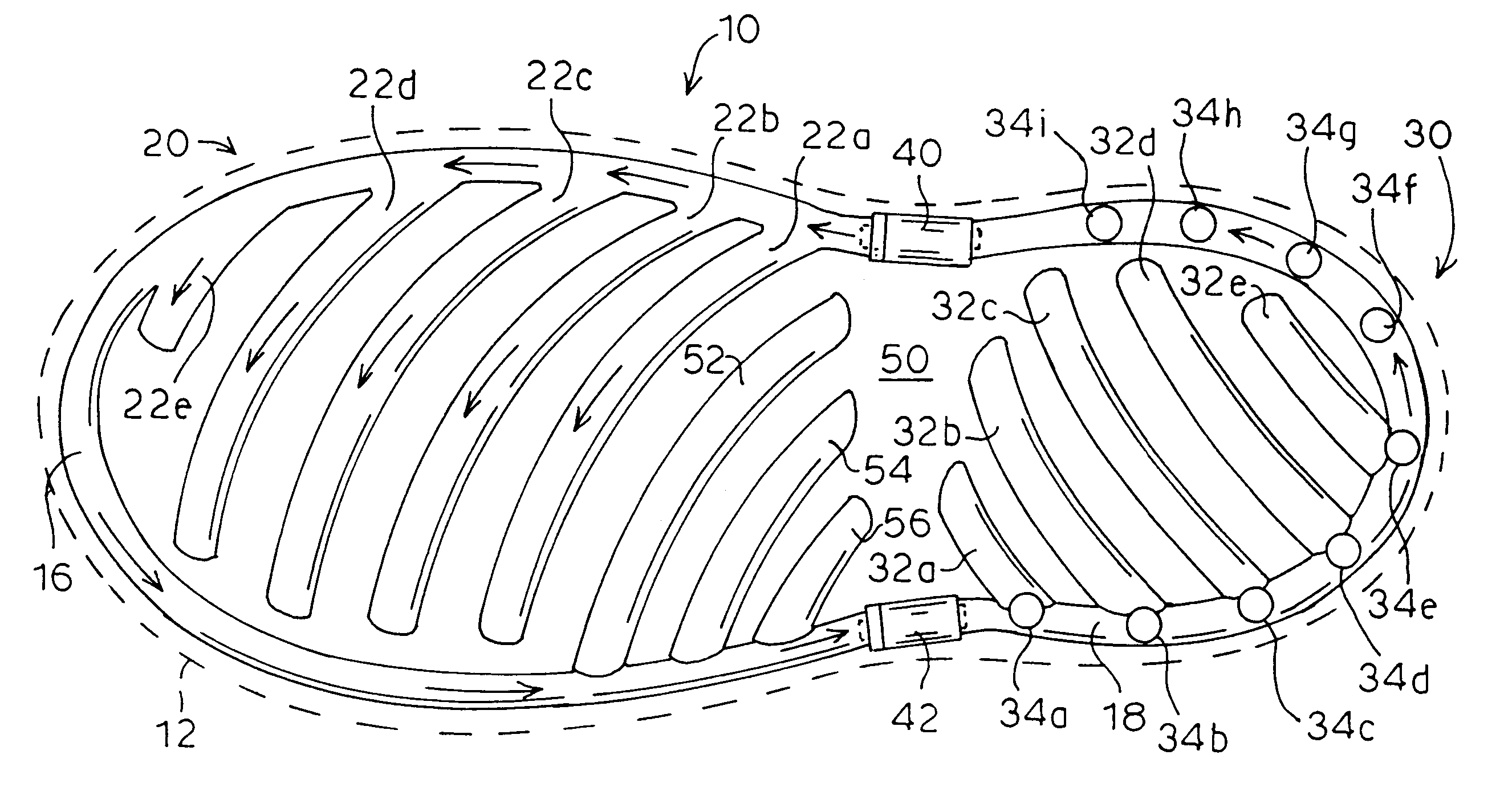 Method and apparatus for fluid flow transfer in shoes
