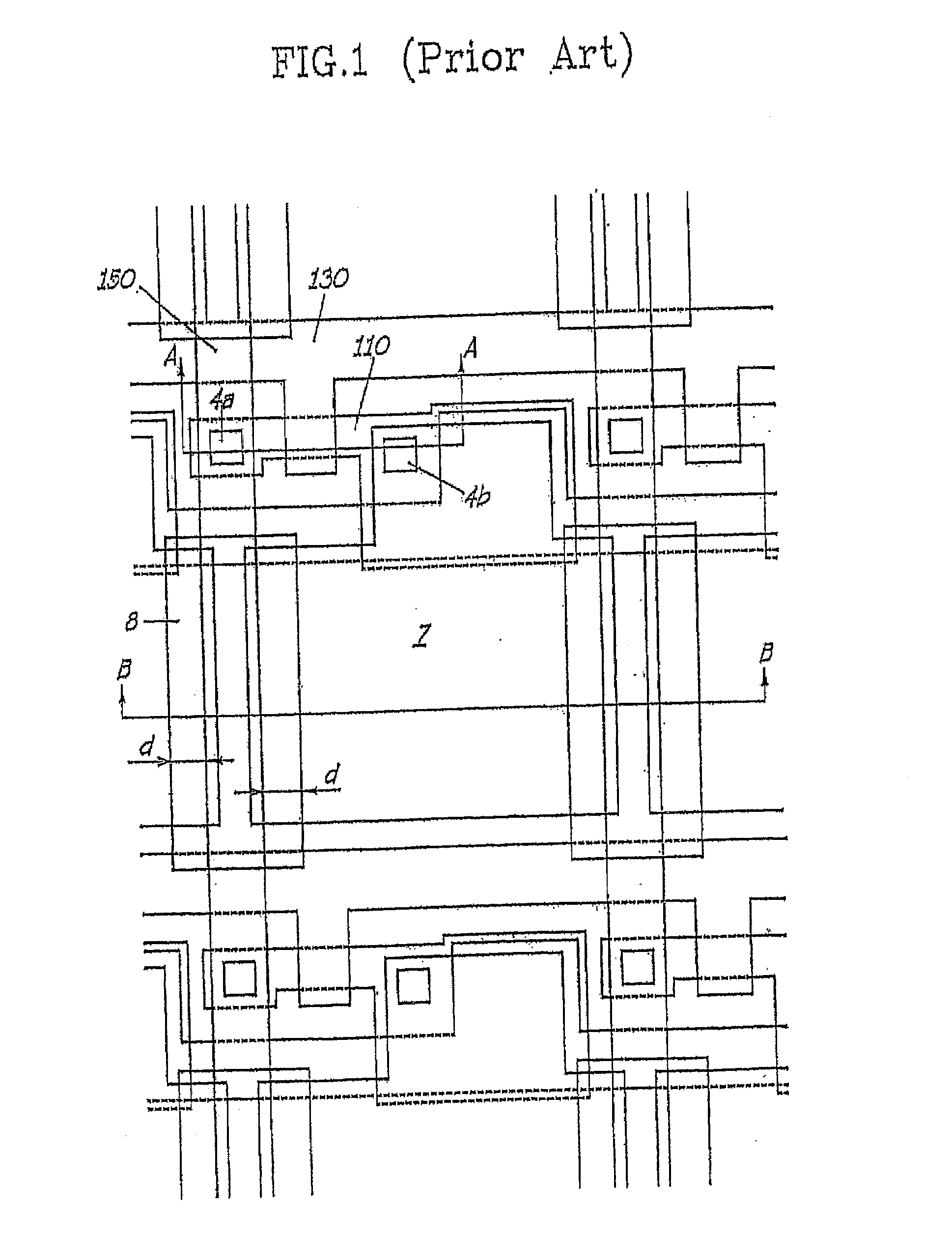 Active matrix display devices having improved opening and contrast ratios and methods of forming same