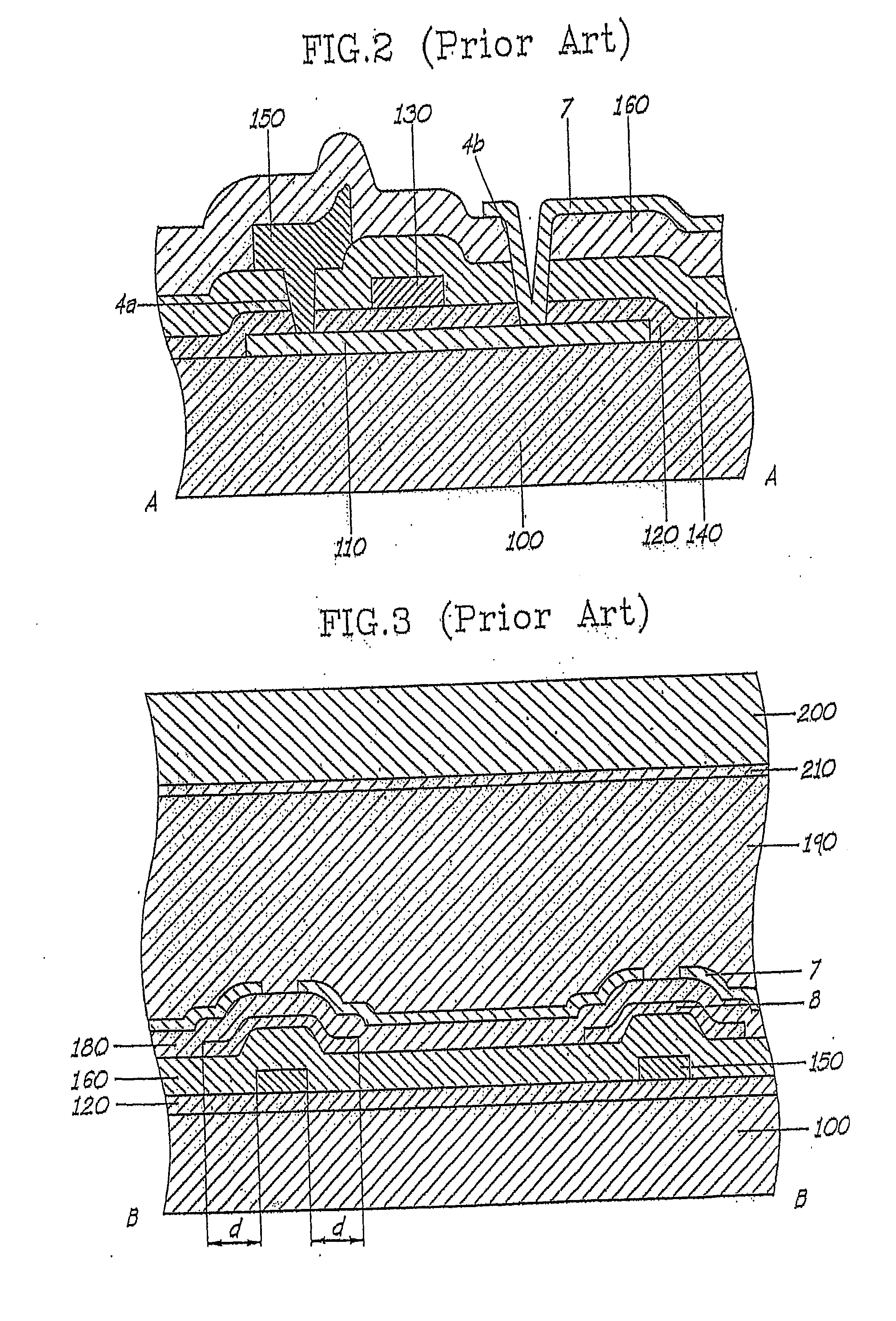 Active matrix display devices having improved opening and contrast ratios and methods of forming same