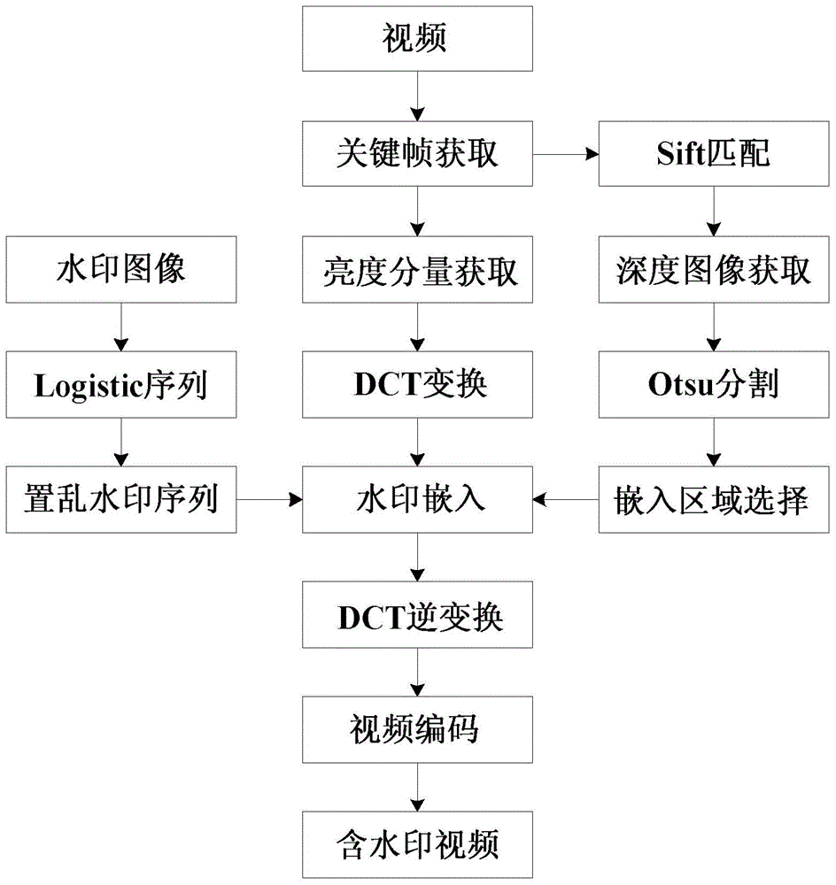 Video Watermarking Method Based on Depth Image and Otsu Segmentation