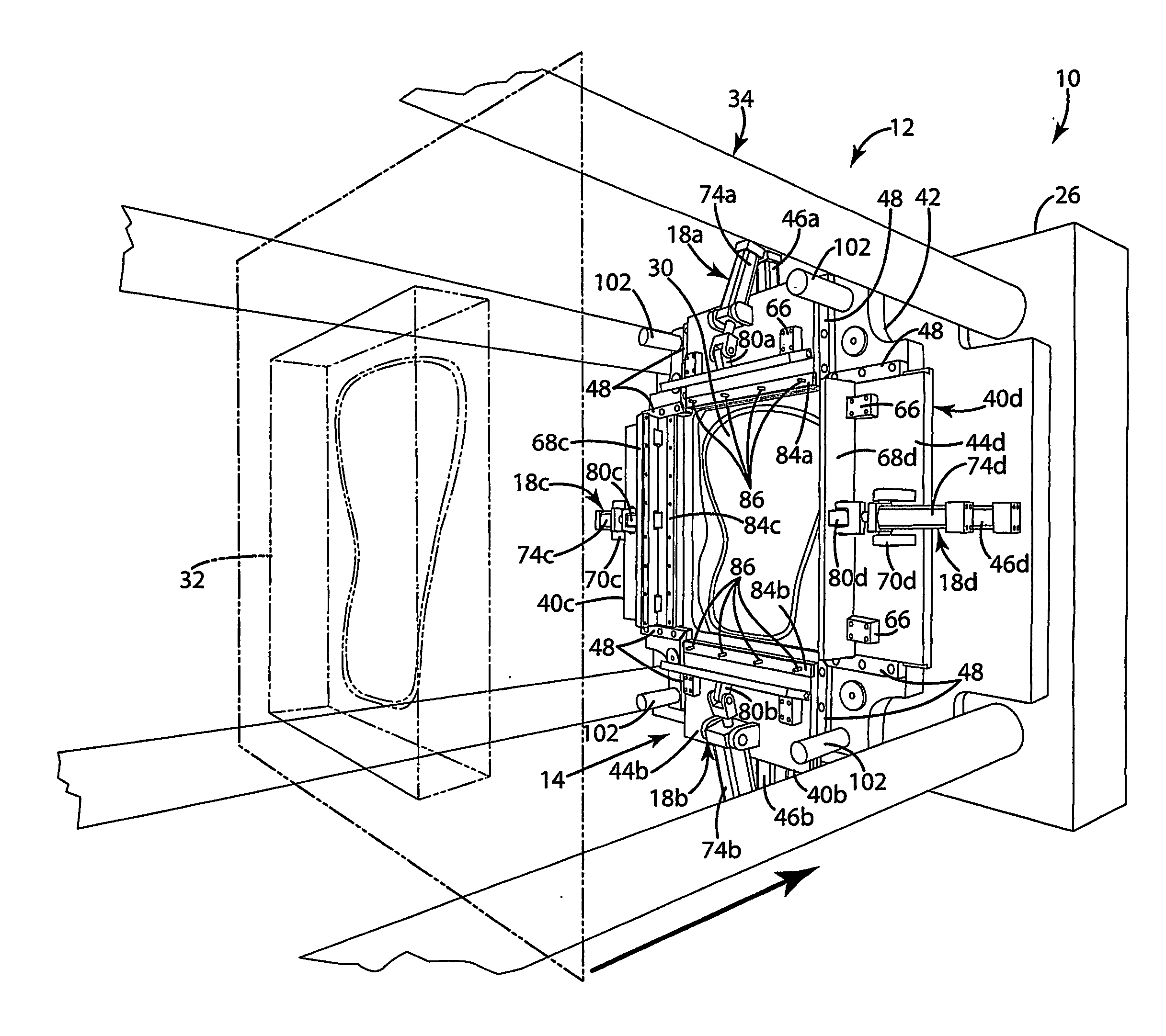Apparatus and method for molding onto a stretched blank