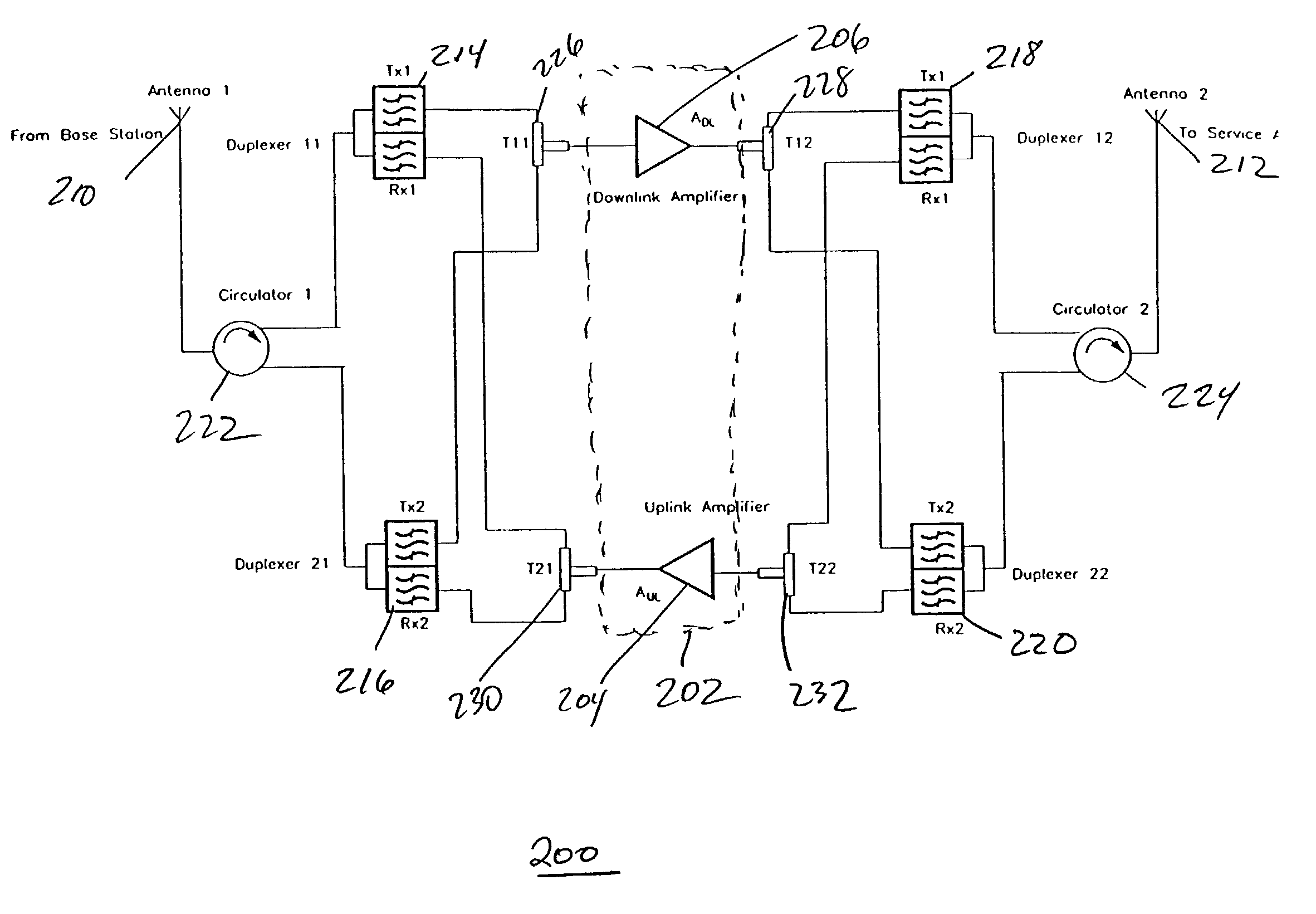 Dual band bidirectional amplifier for wireless communication