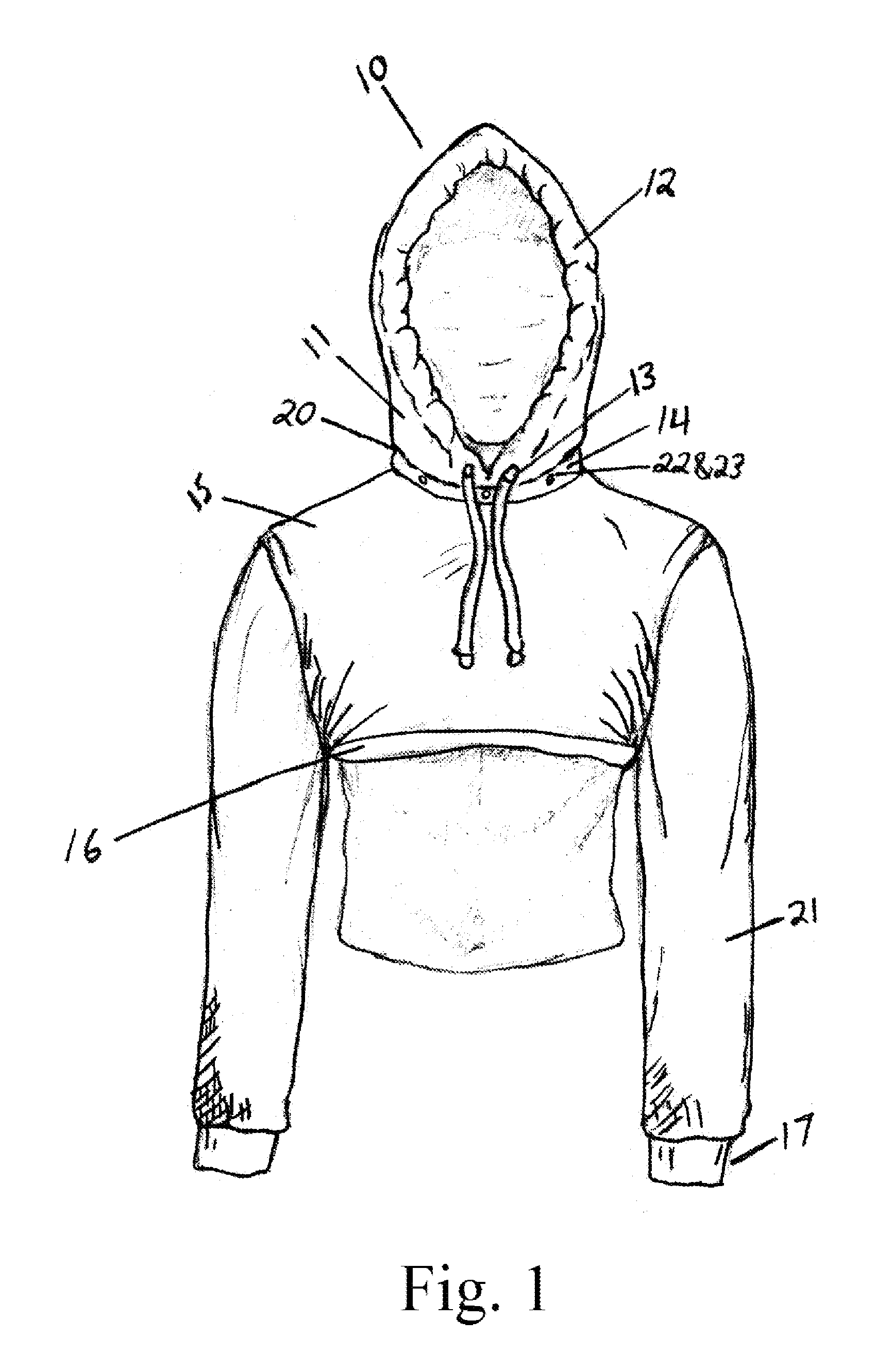 Long sleeved upper torso detachable hooded garment