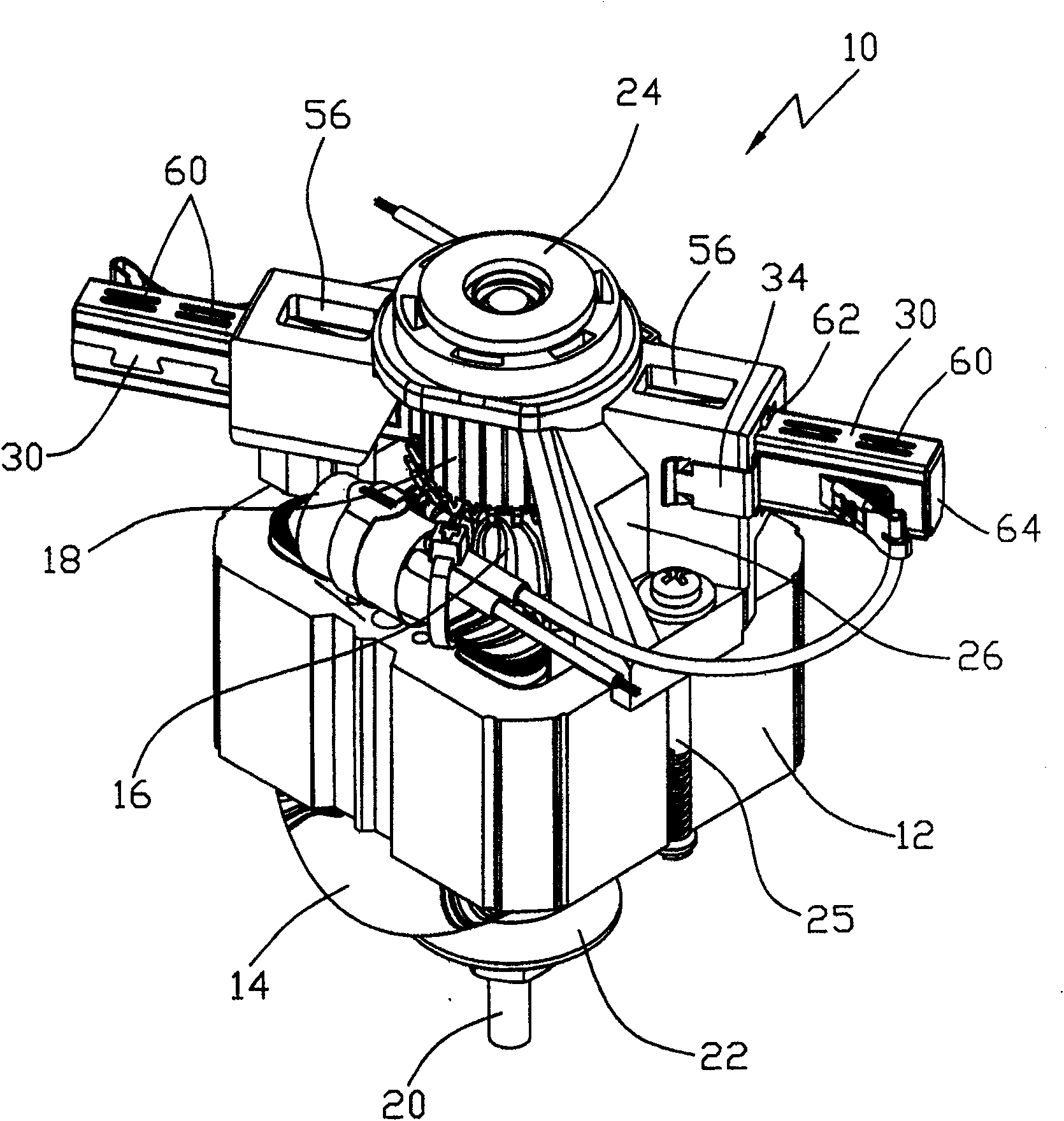 Electric motor with brush holder and its assemblage method