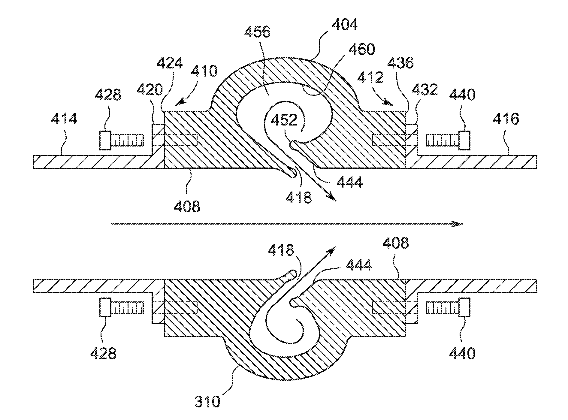 System, transition conduit, and article of manufacture for transitioning a fluid flow