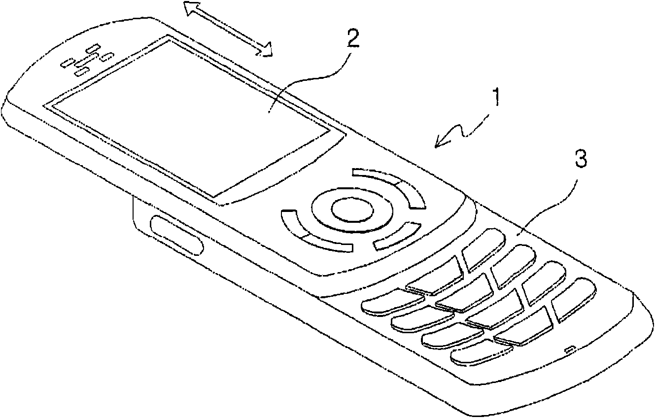 A portable terminal of slide-down opening and closing type