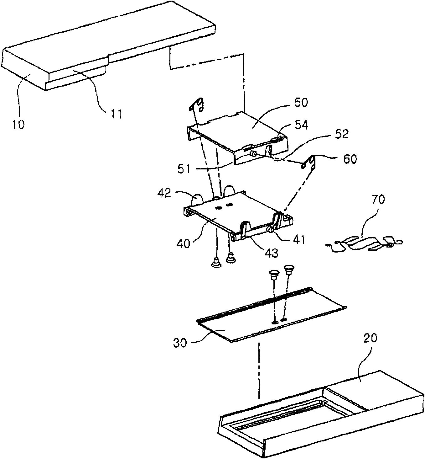 A portable terminal of slide-down opening and closing type