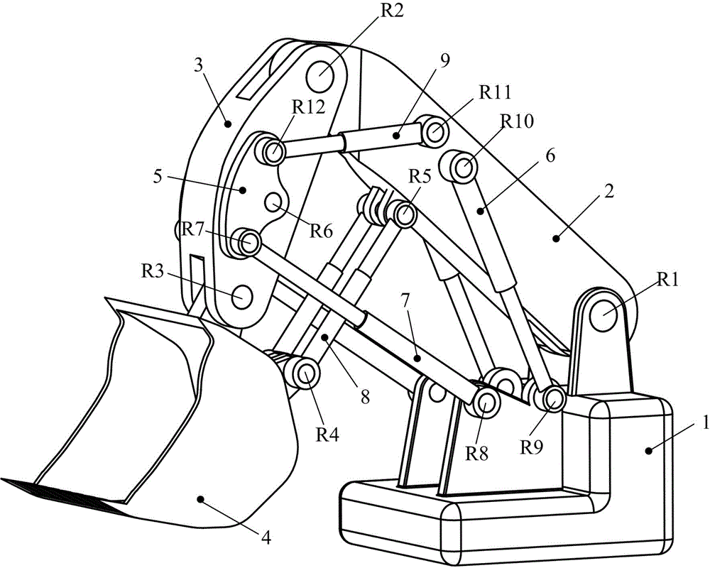 Face shovel spadework device provided with movement redundancy and capable of optimizing spading force