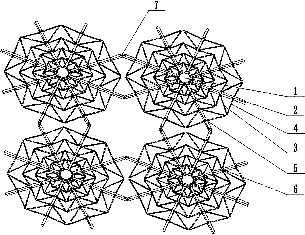 Space folding-unfolding mechanism provided with cranks and slide blocks as folding-unfolding units and adopting rigid hinge connection