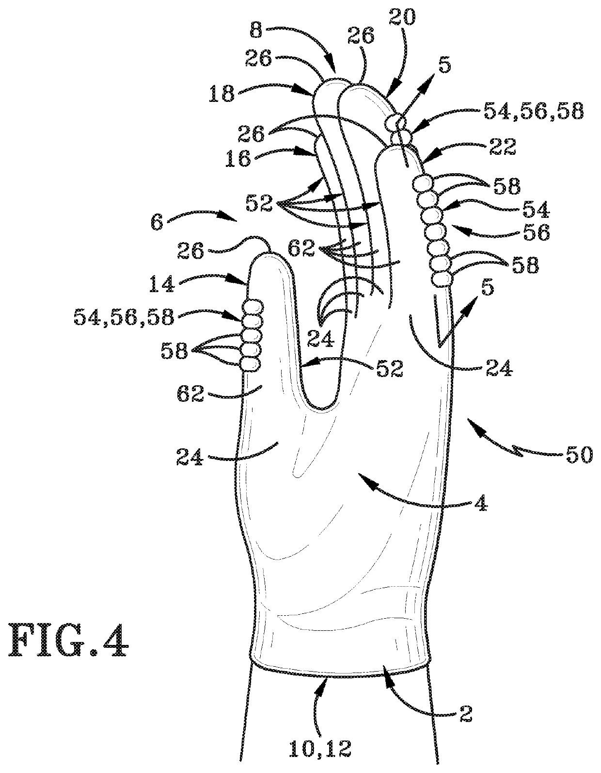Glove with fingertip regions having a bullet-tip configuration