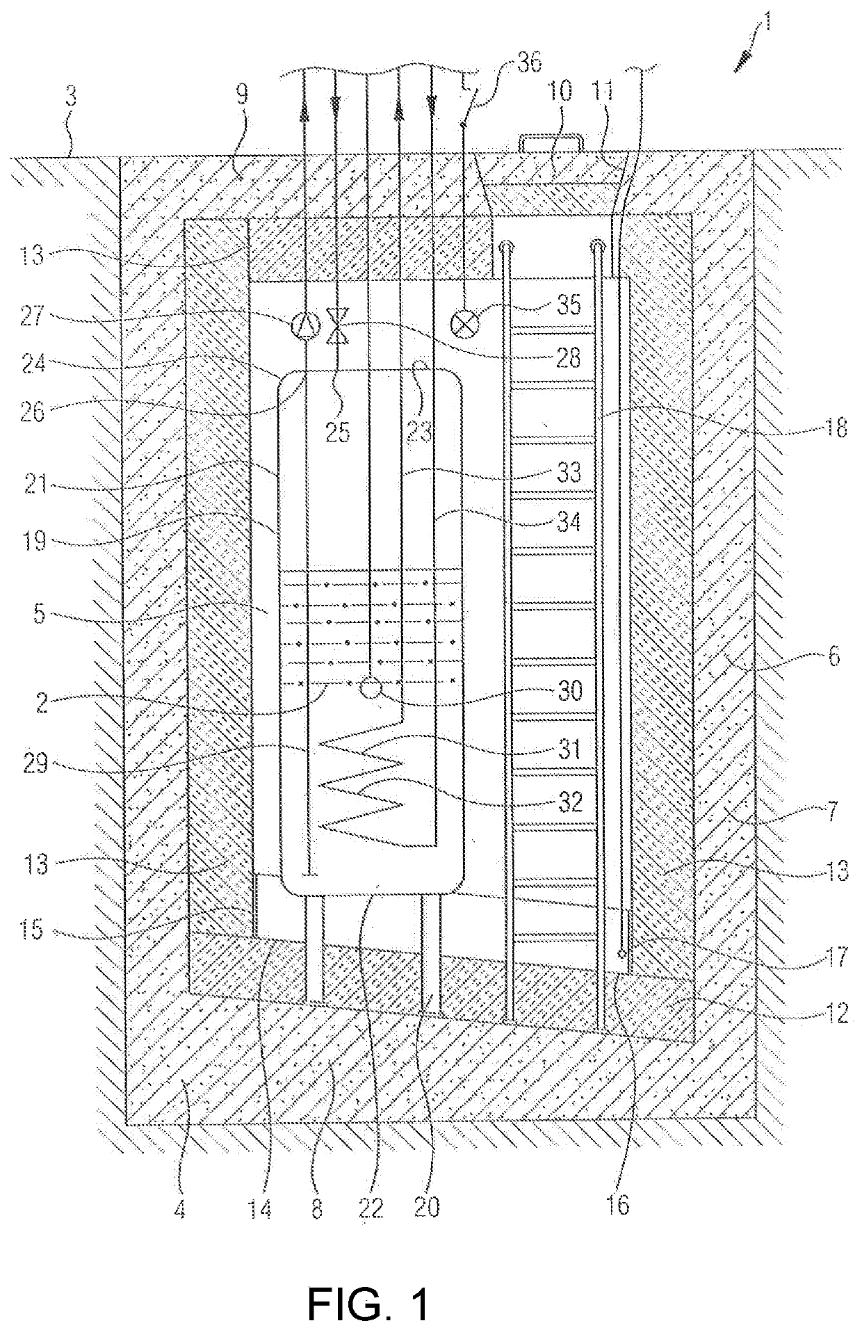 Device comprising a receptacle for storing a liquid