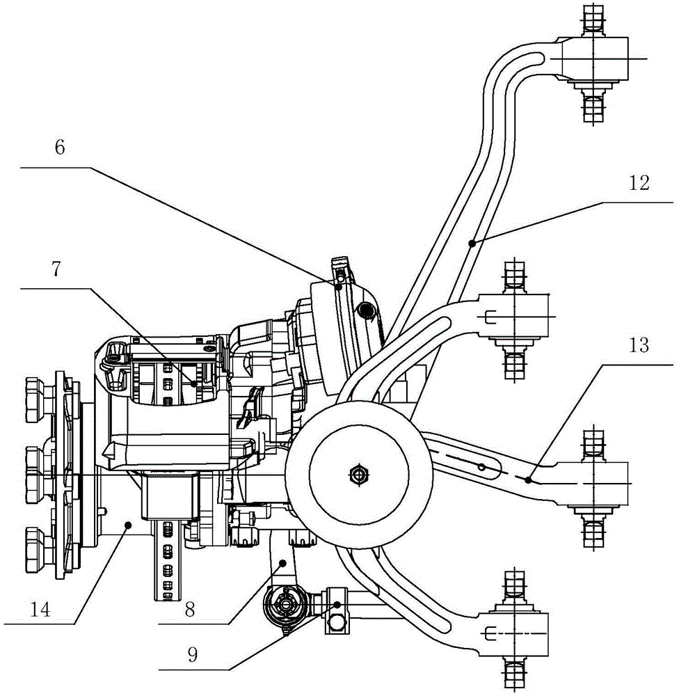 Individual suspension front axle with virtual master pin structure