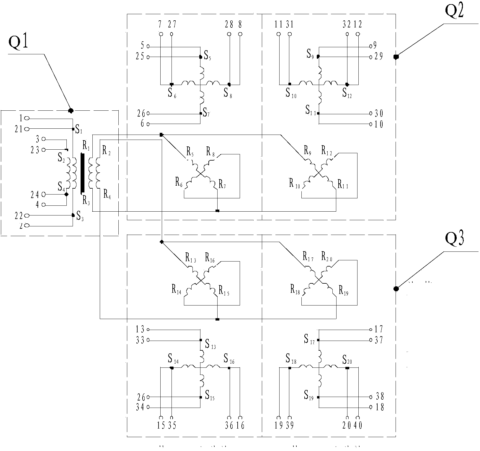 Multi-redundancy dual-channel non-contact rotary transformer