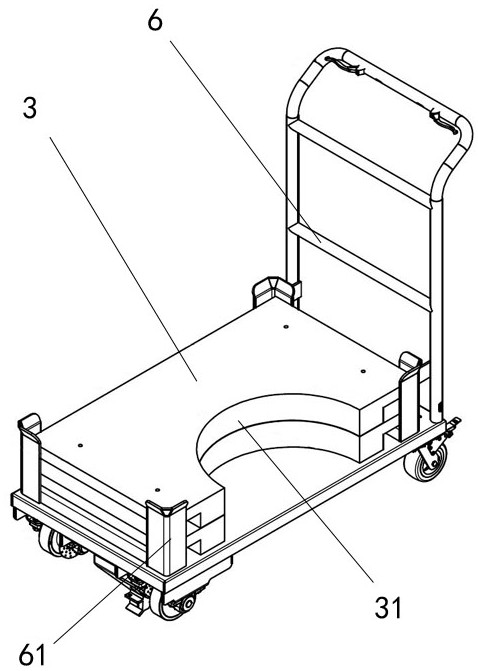 Radioactive water filtering element dismounting device and transfer tool thereof