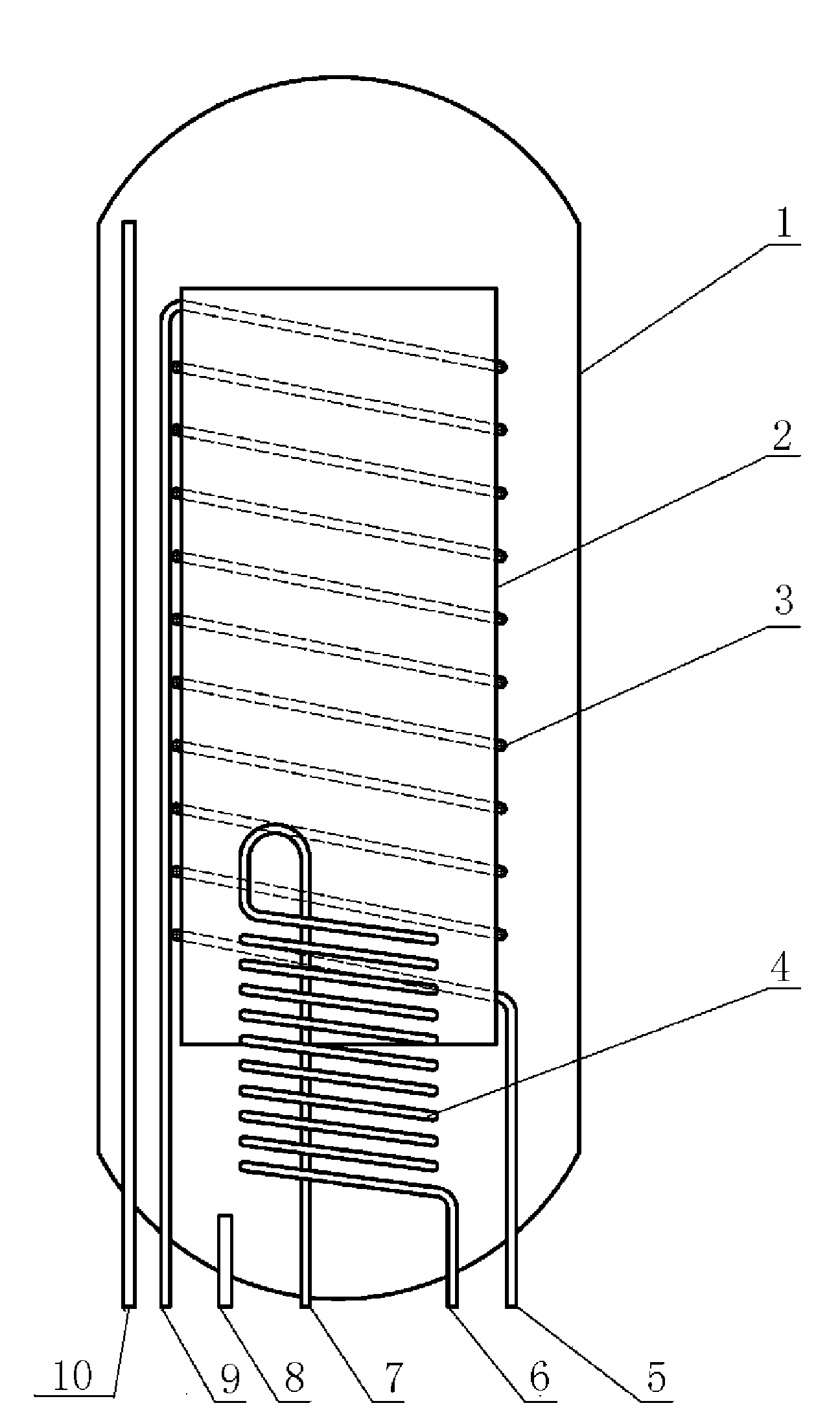 Heat exchange and flow guide structure of hot water storage tank