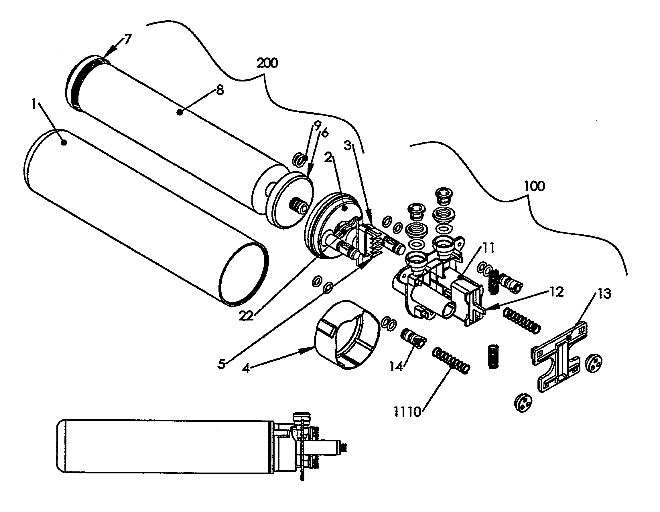 Reverse osmosis push filter with floating key lock