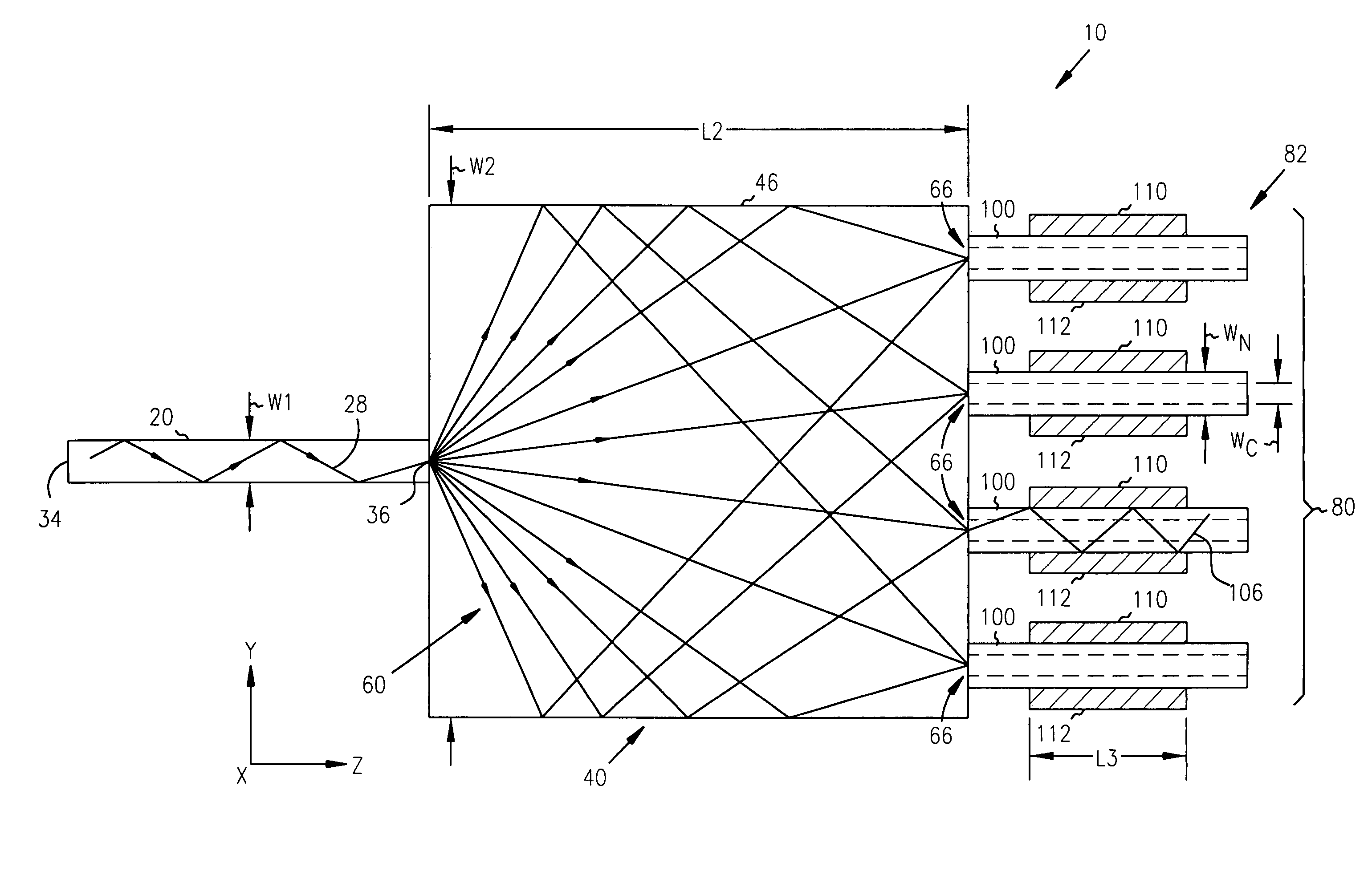 1xN fanout waveguide photodetector