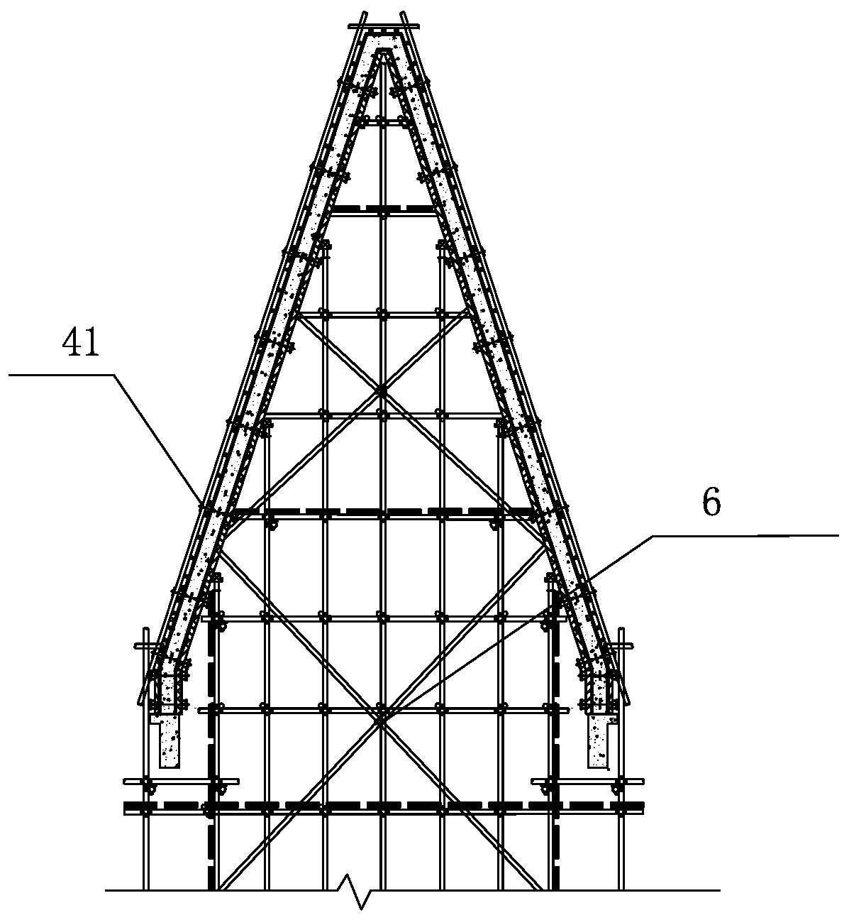 Tower concrete structure pointed roof formwork system and construction method