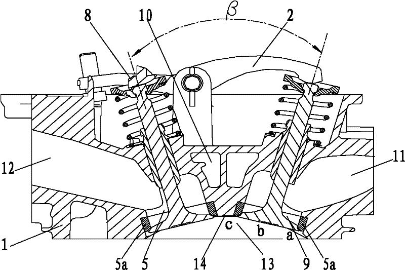 Cylinder head for arched combustion chamber and gasoline engine employing same