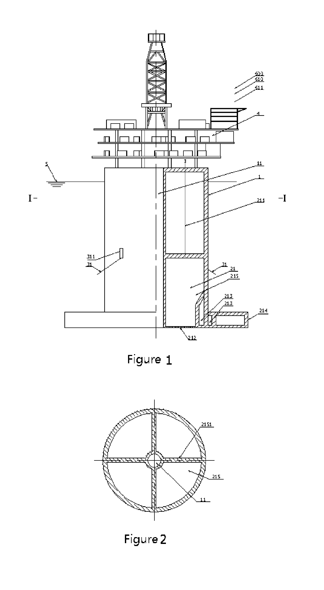 Column floater with extended cylinder and ring buoy-group