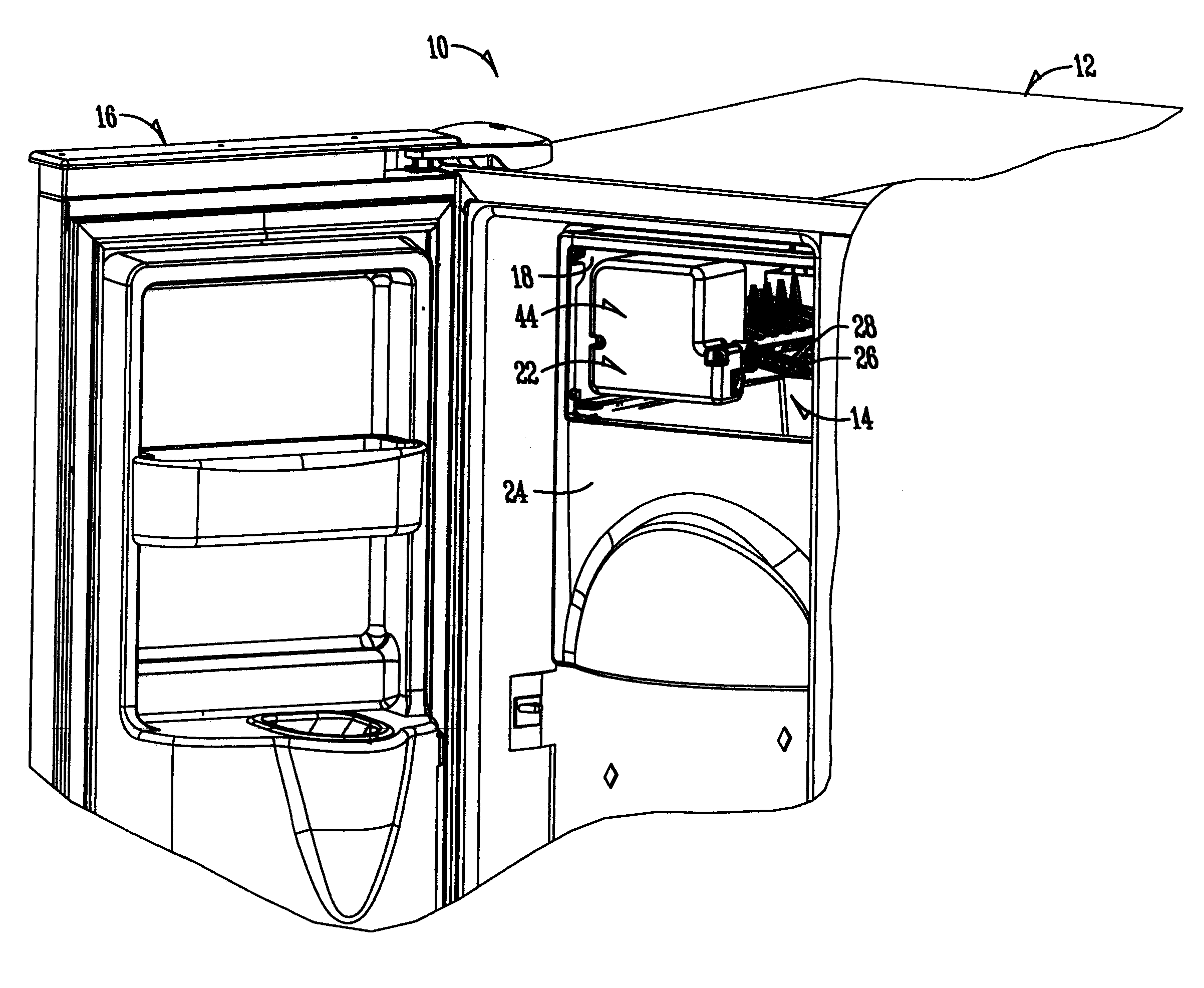 Refrigerator icemaker with raised perimeter walls