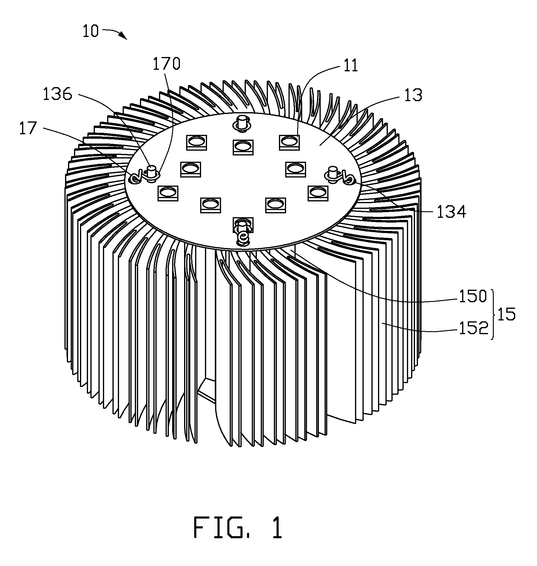 Illuminating device with heat dissipating element