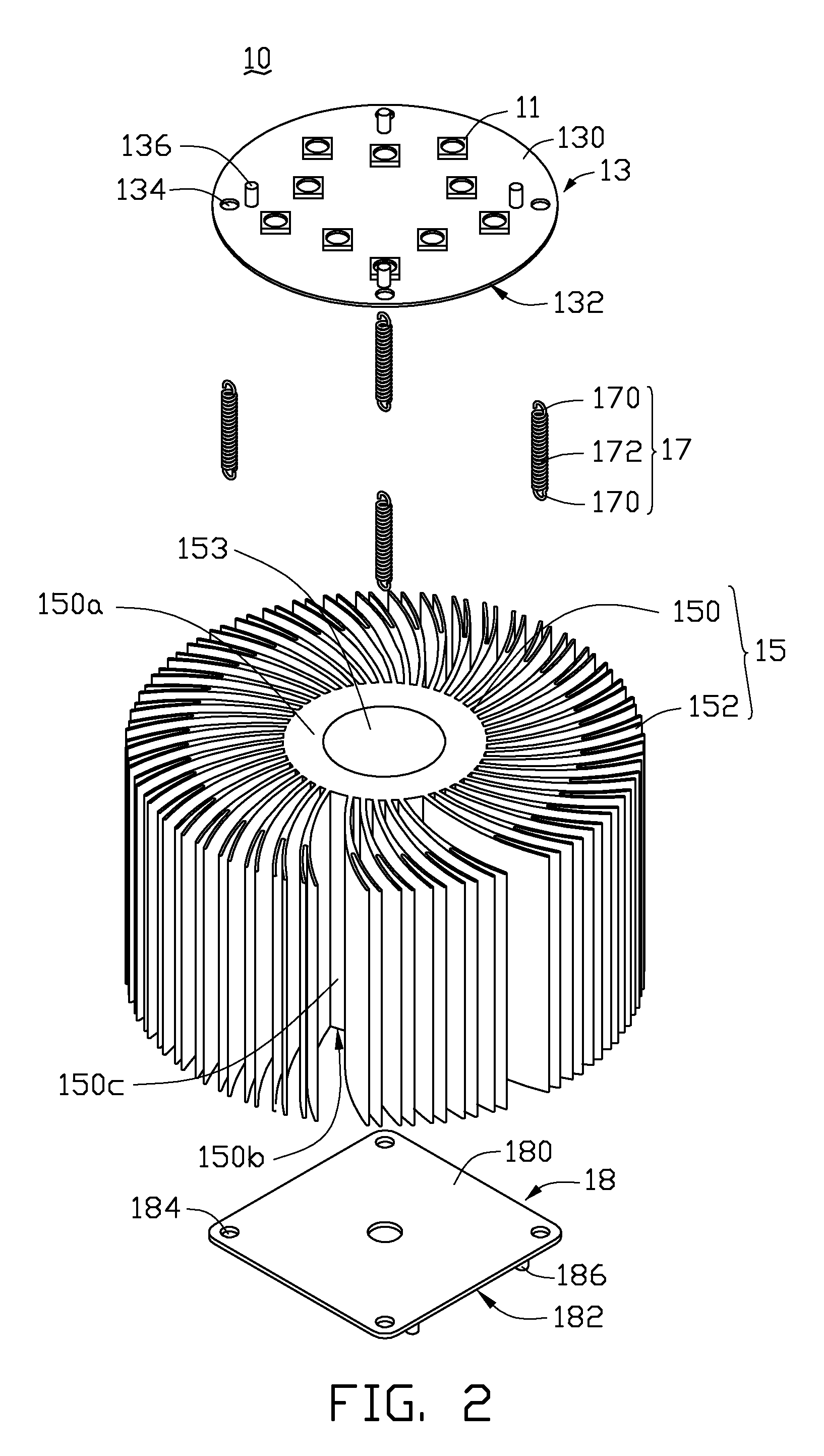 Illuminating device with heat dissipating element