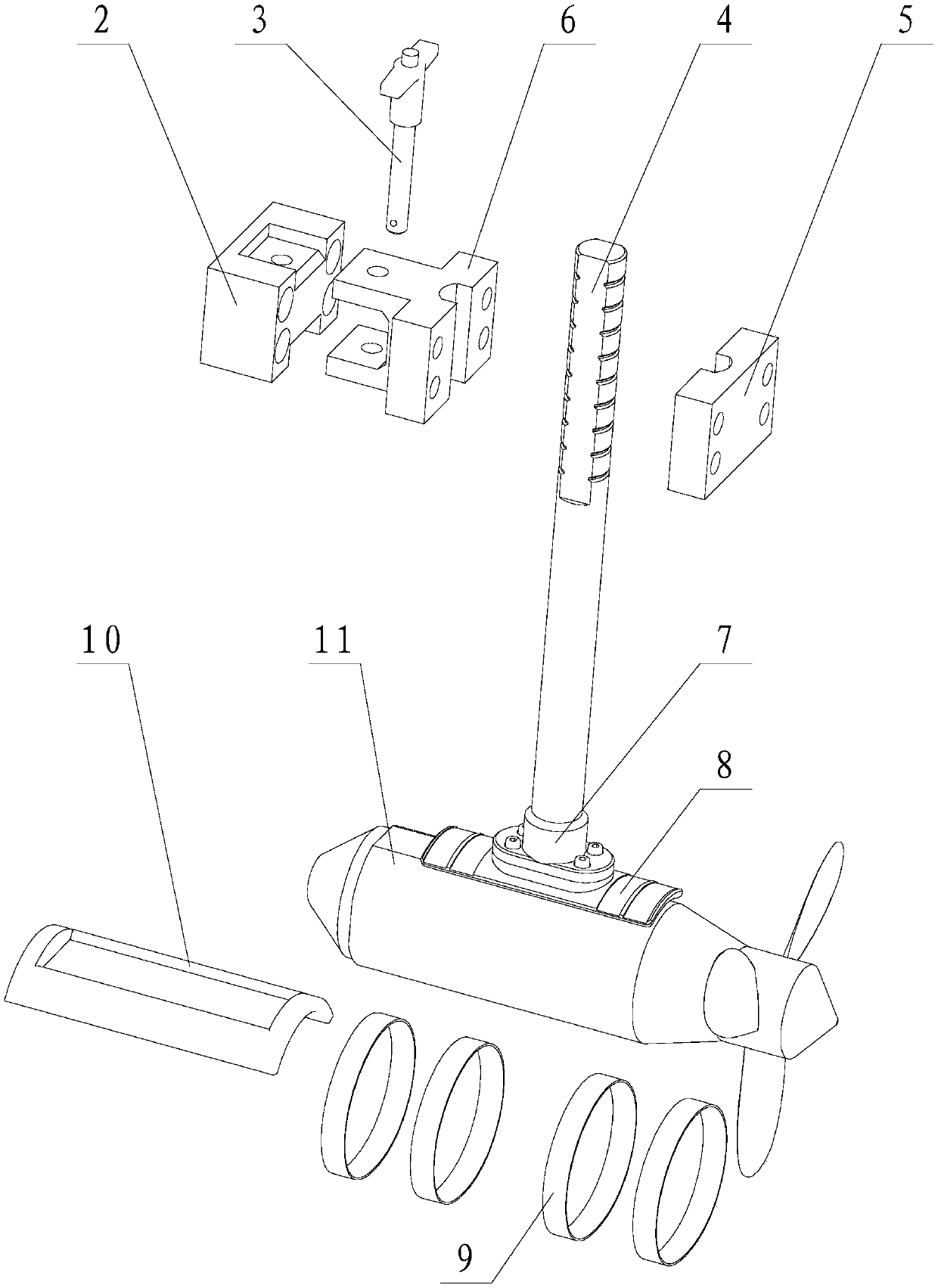 Portable unmanned ship propeller modular fixing device