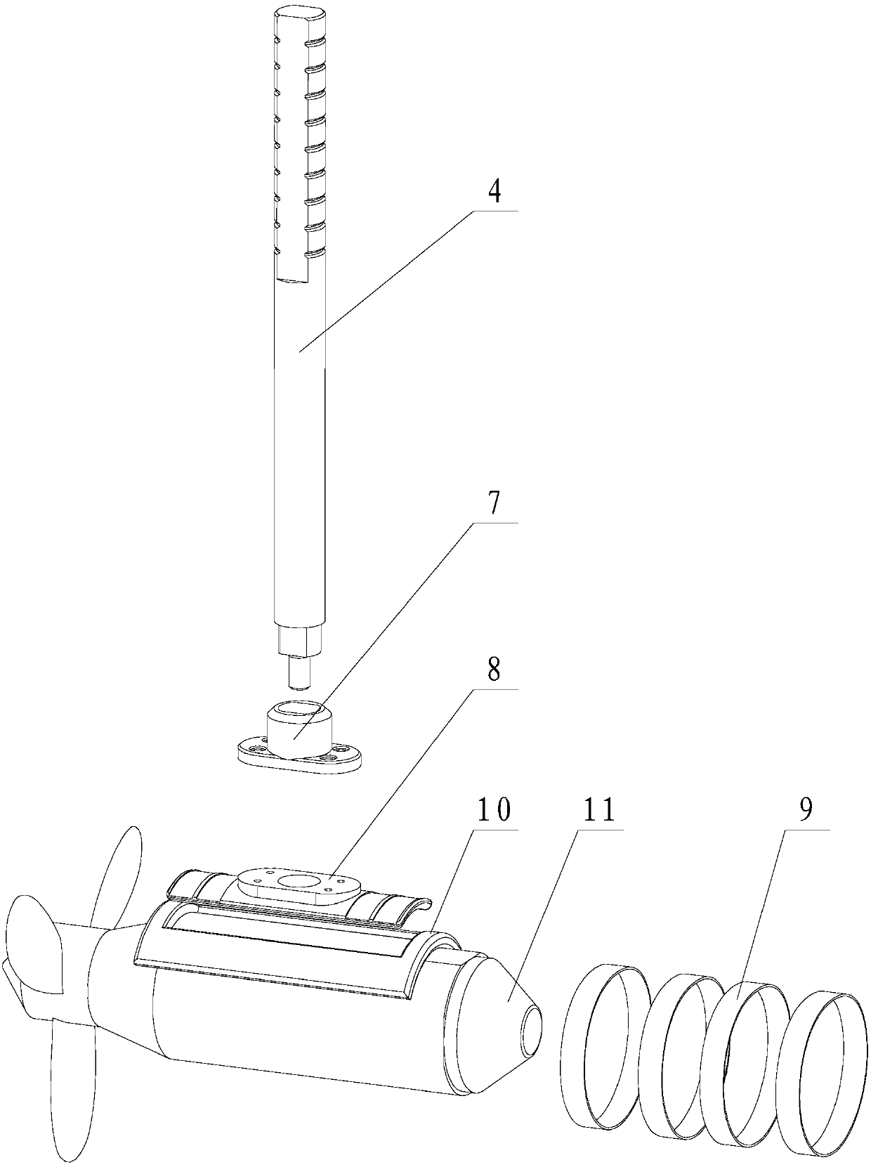 Portable unmanned ship propeller modular fixing device