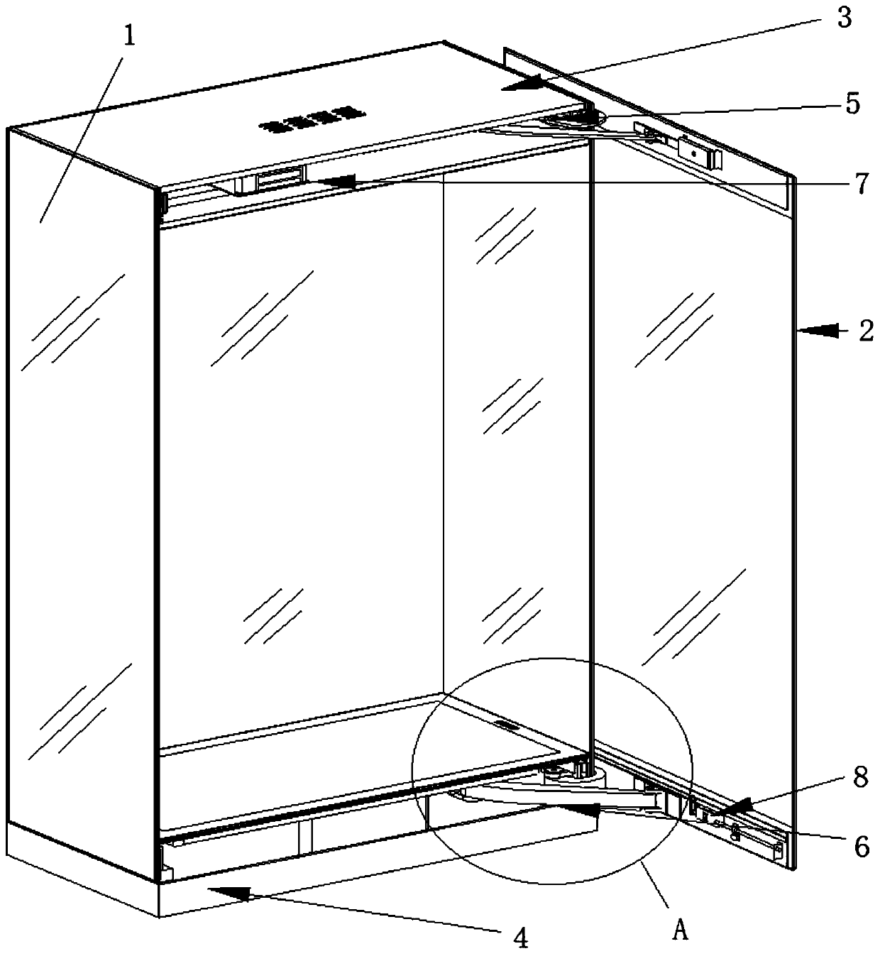 Rotary lateral opening cabinet