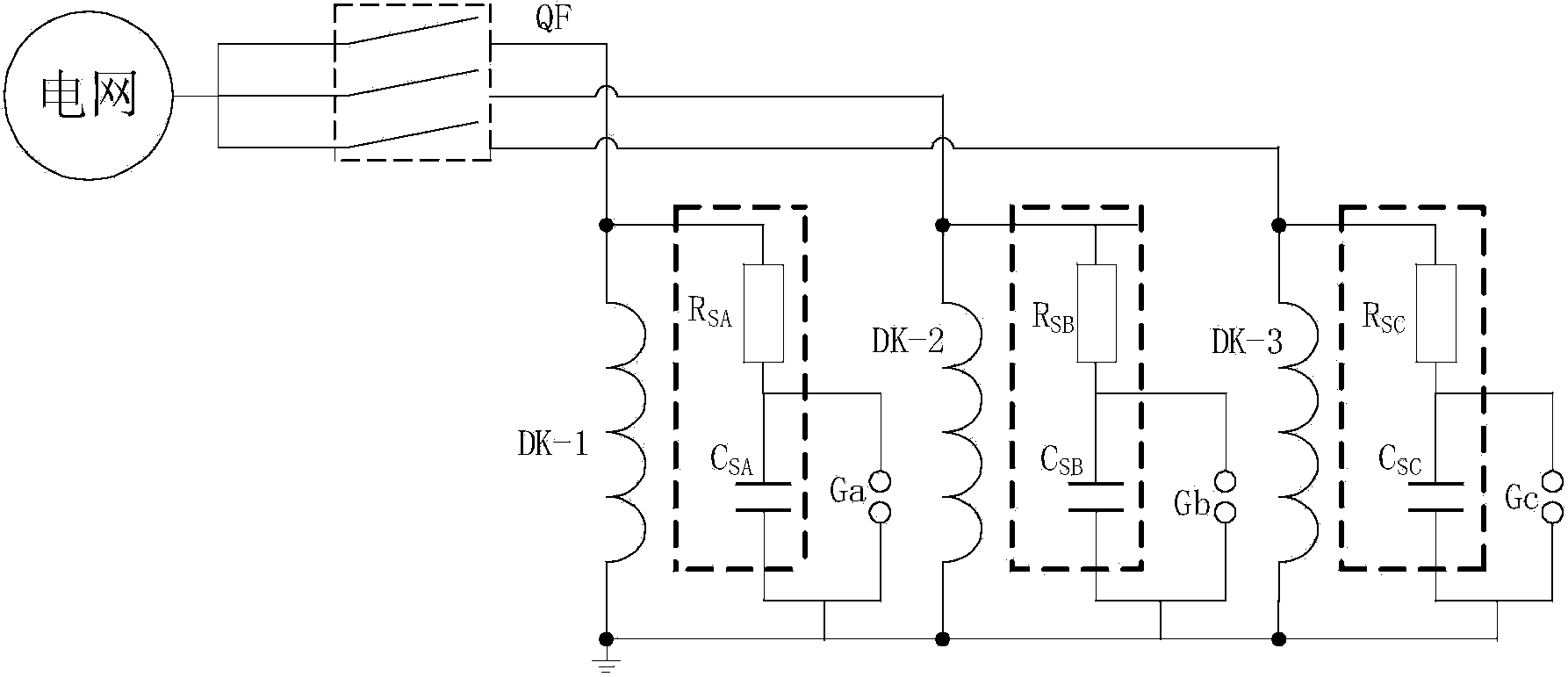 Protective circuit for switching over-voltage protection of dry air reactor