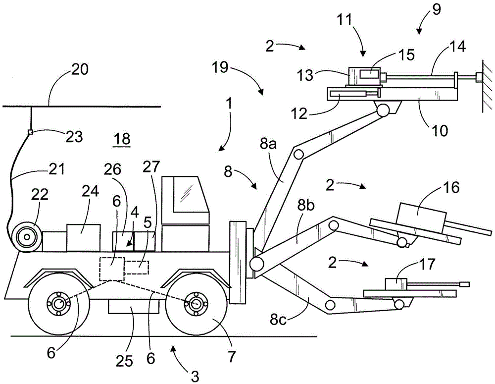 Mining vehicle and method for energy supply thereof