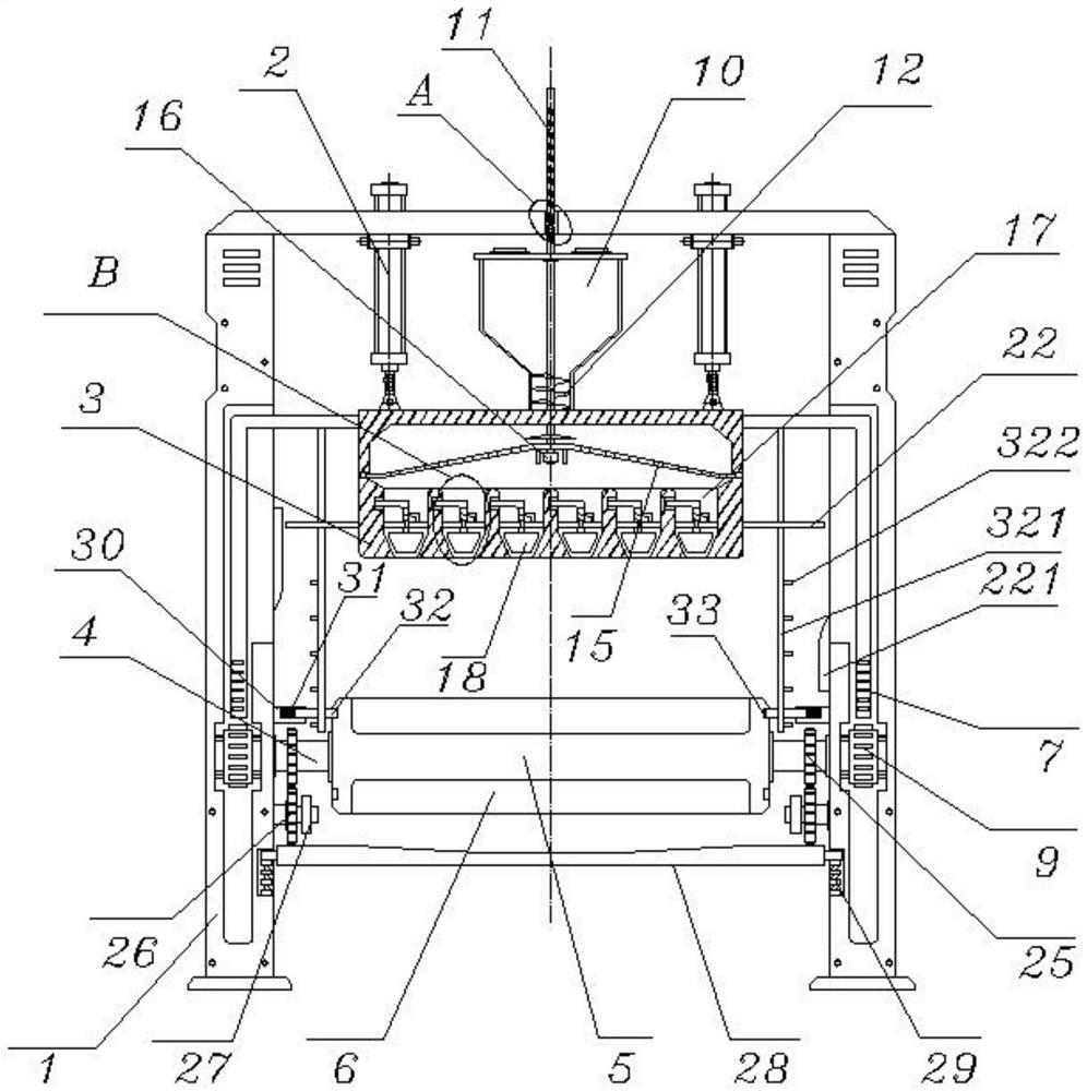 Forming device for composite granular material capable of efficiently shielding neutron gamma radiation