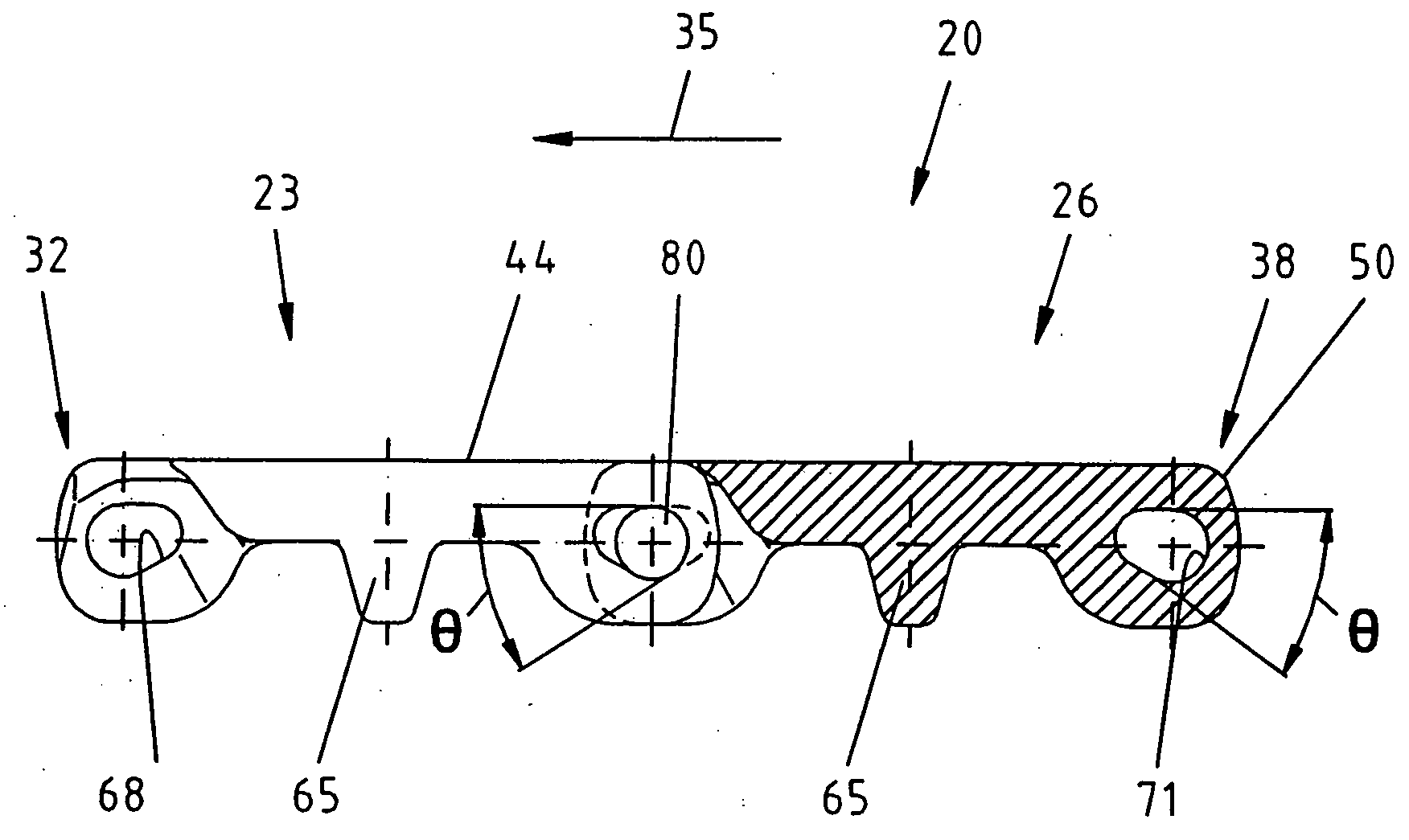 Belt module with oblong pivot hole
