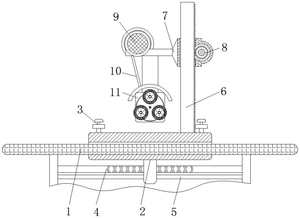 Wood board groove machining device based on planetary gear transmission principle