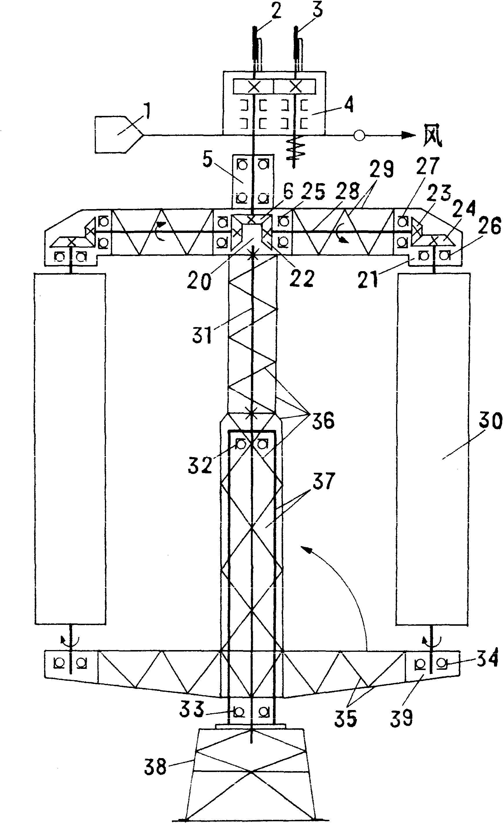Vertical axis wind turbine with blade angle varying along with wind direction and wind velocity