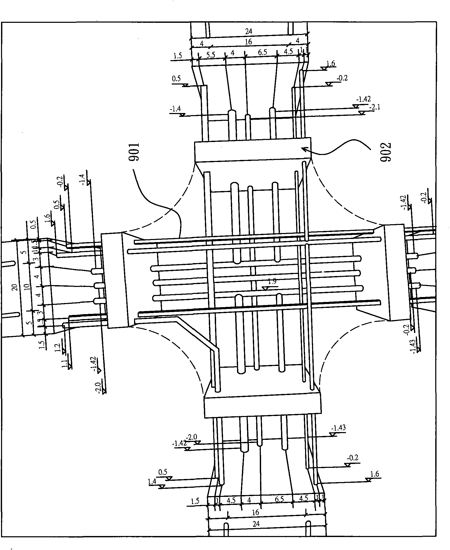 Drawing method for showing three-dimensional figure of underground pipelines by using plane figure
