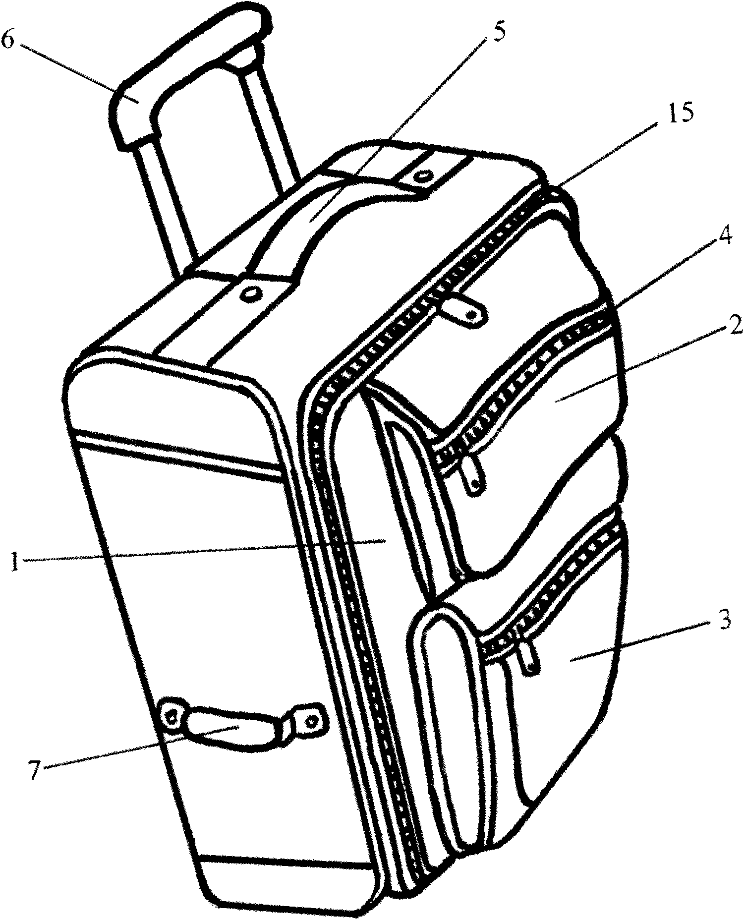 Draw-bar box with pockets and transverse side carrying handle