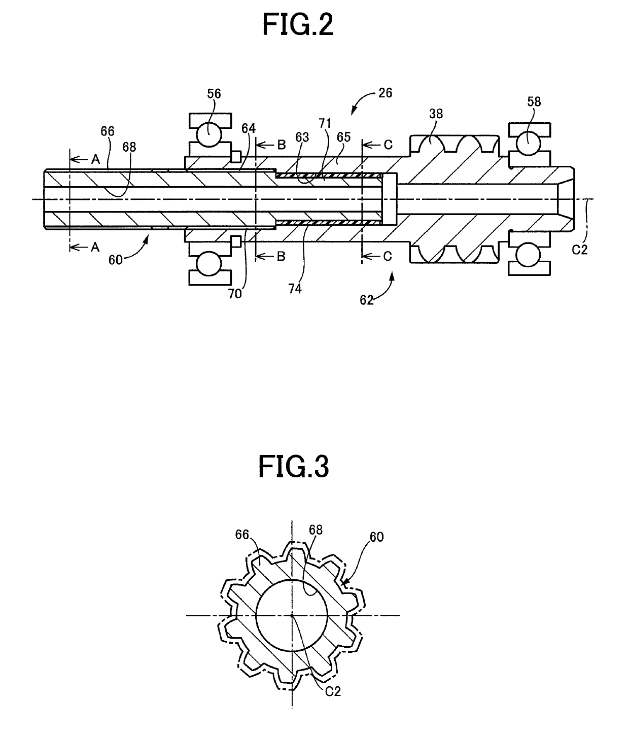 Support structure for rotating shafts of vehicle