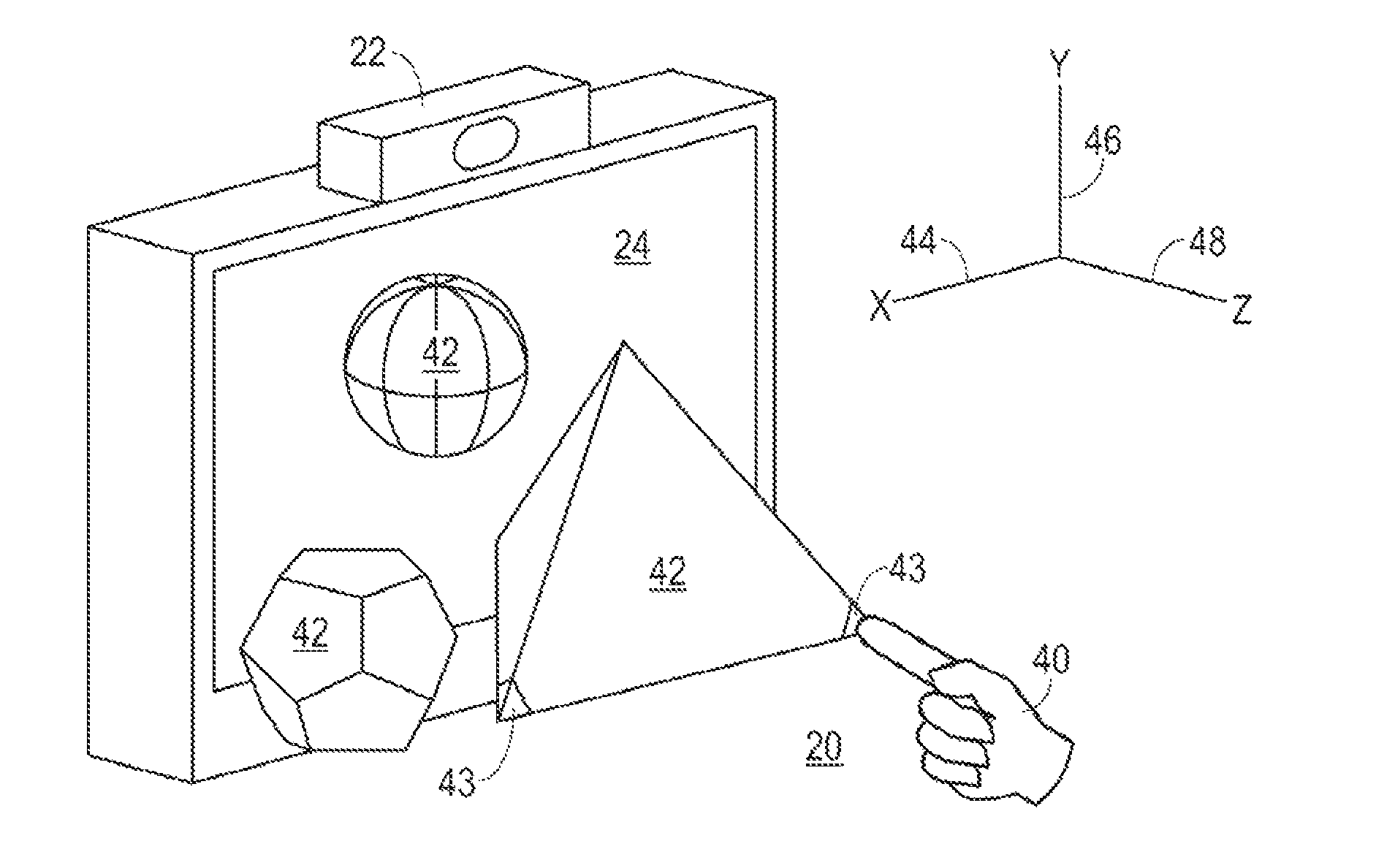 Three-dimensional virtual-touch human-machine interface system and method therefor