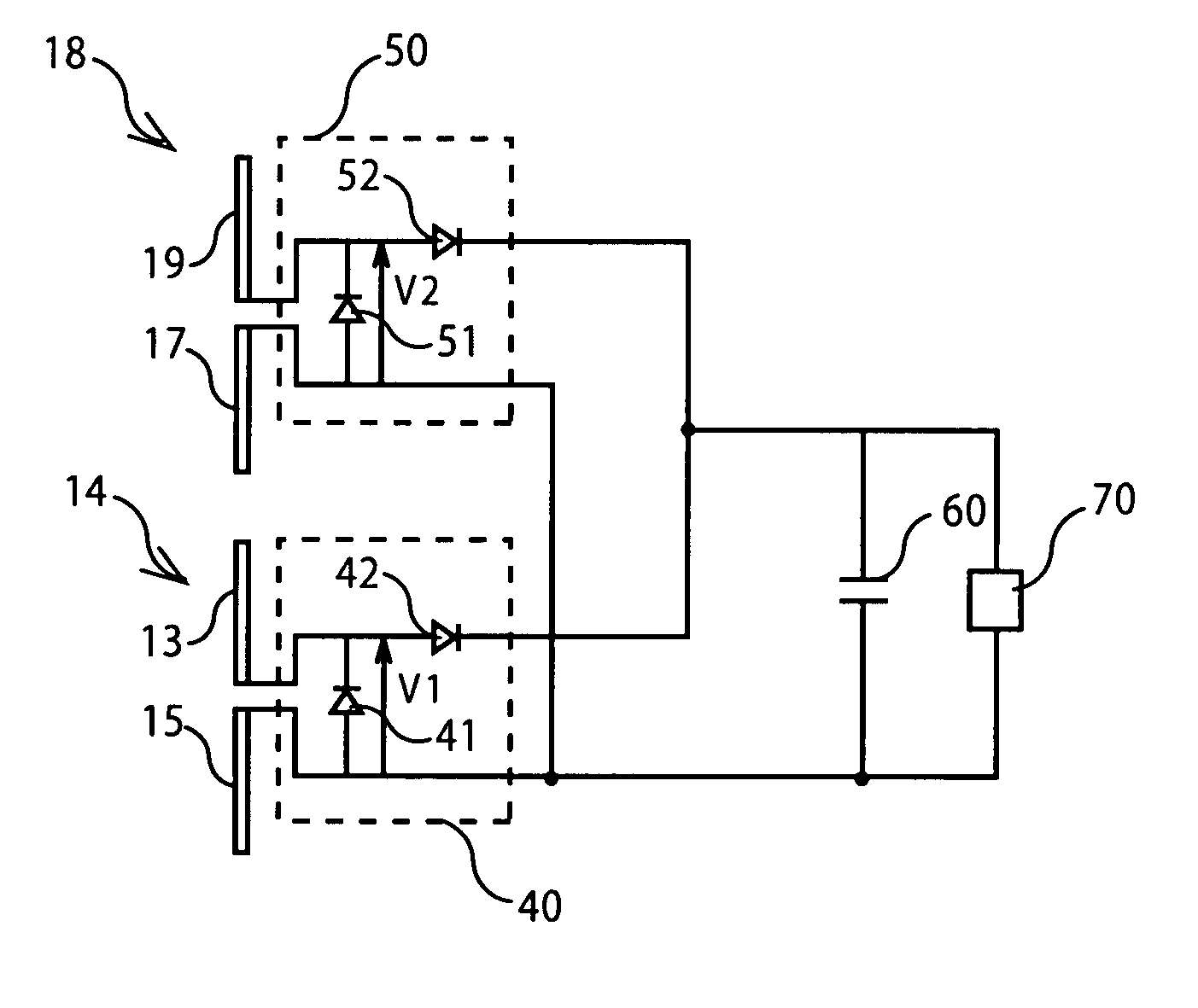 Contactless radiofrequency device featuring several antennas and related antenna selection circuit