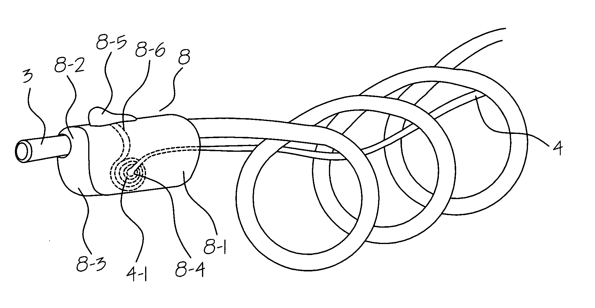 Anti-tangle elastic wire for coiled hoses and wires