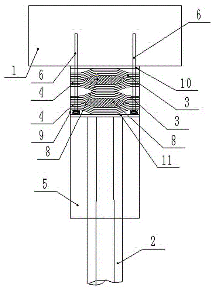 Variable rigidity energy consumption type joint for connecting tubular pile head with bearing platform