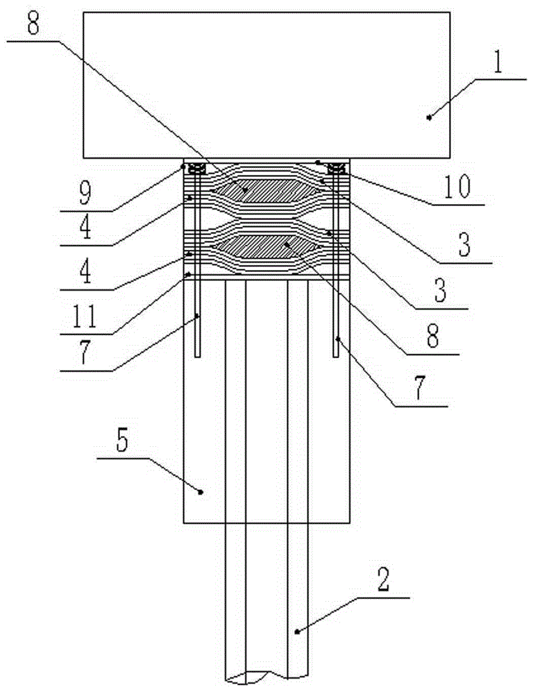 Variable rigidity energy consumption type joint for connecting tubular pile head with bearing platform