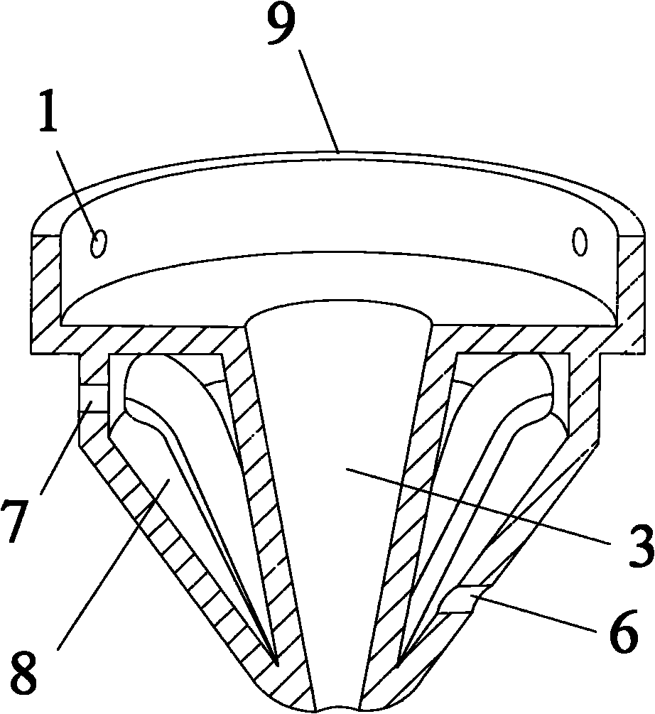 Laser cladding nozzle convenient for cooling and manufacturing method thereof