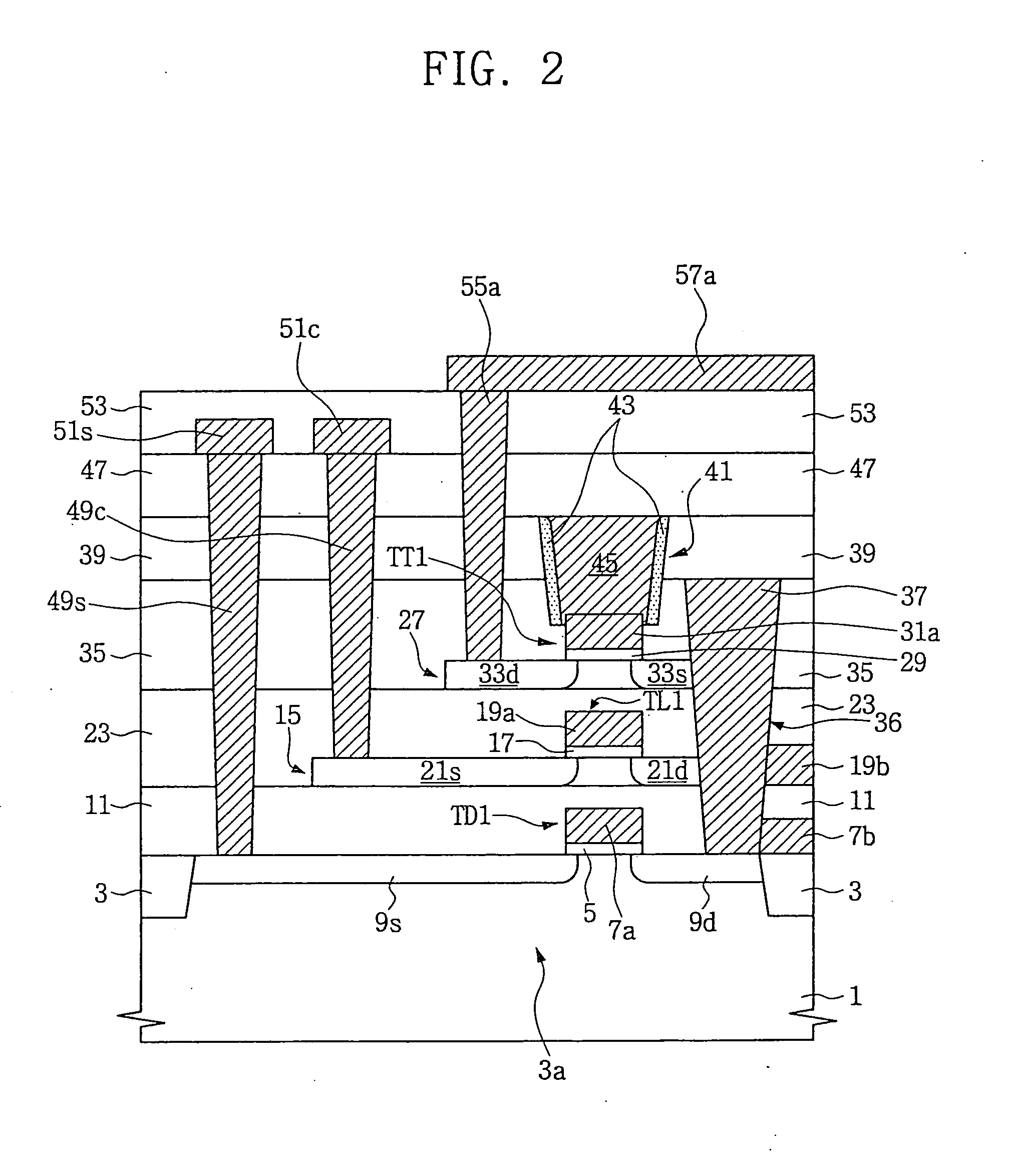 Semiconductor device having a plurality of stacked transistors and method of fabricating the same