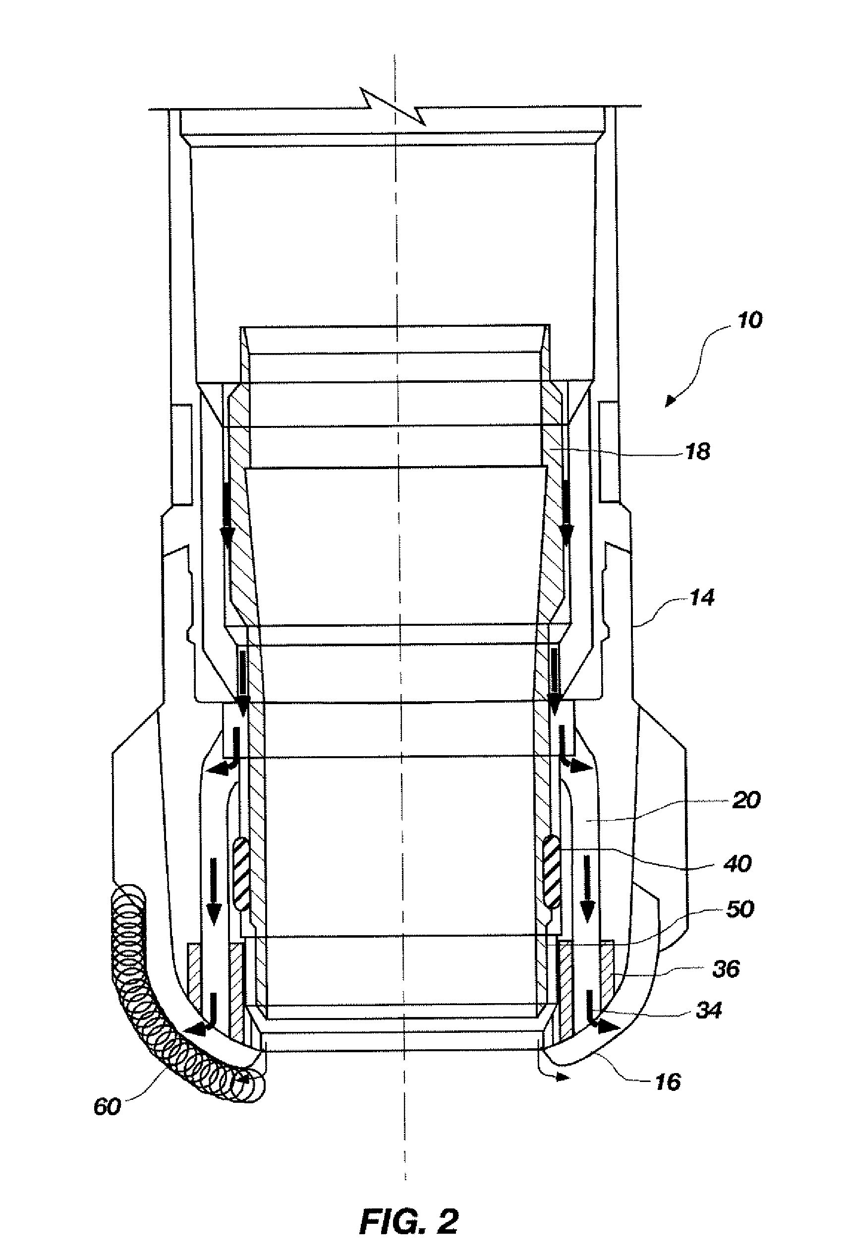 Core drill assembly with adjustable total flow area and restricted flow between outer and inner barrel assemblies