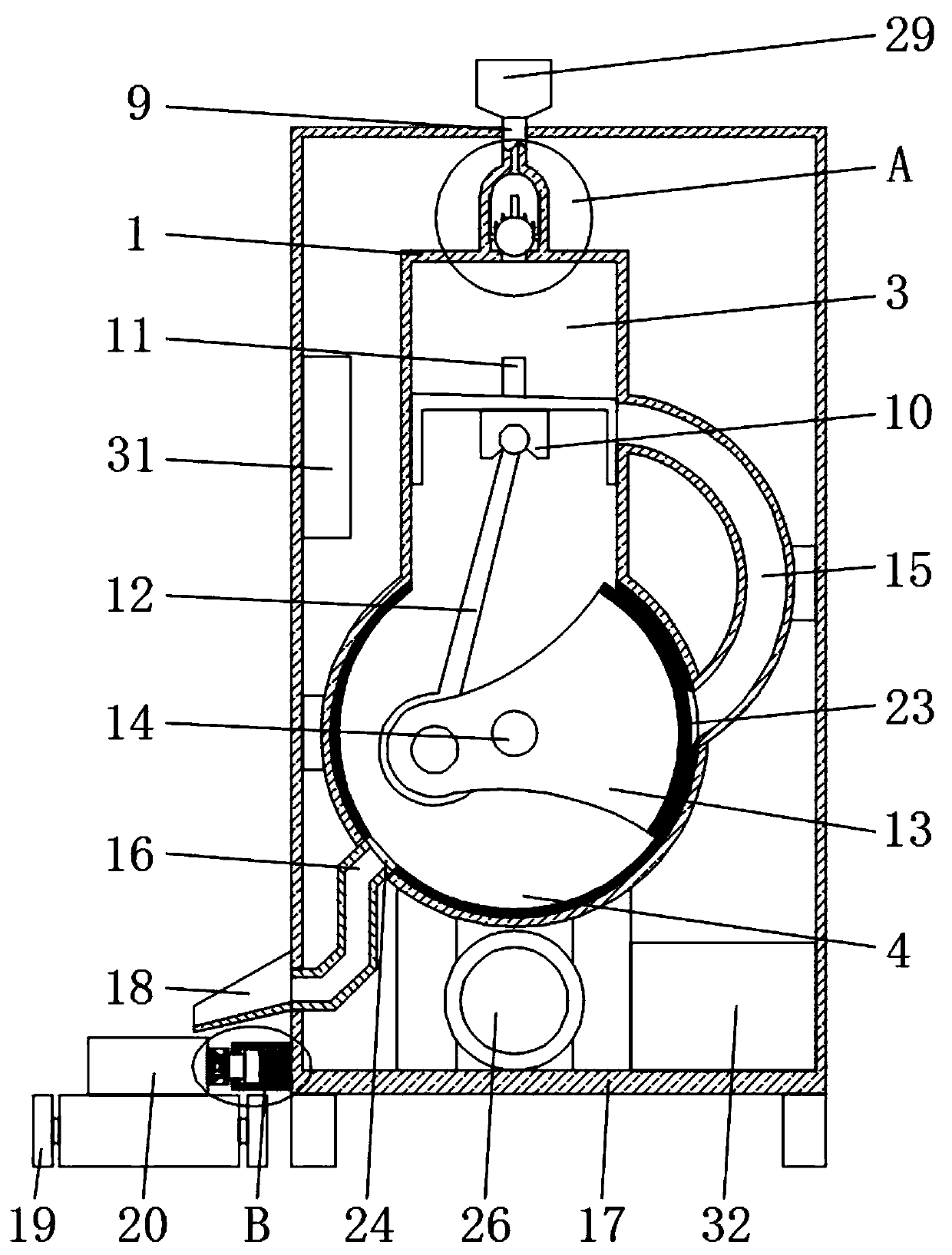 Periodic material crushing and grinding device